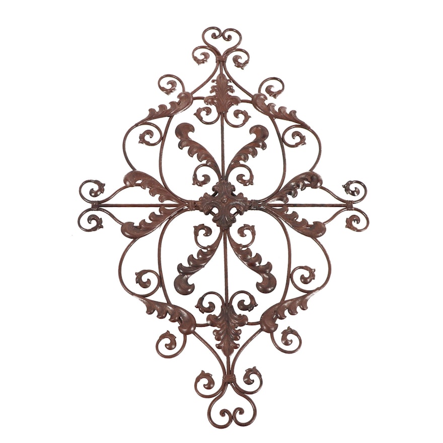 Scrolled Metal Wall Plaque with Leaf Decoration