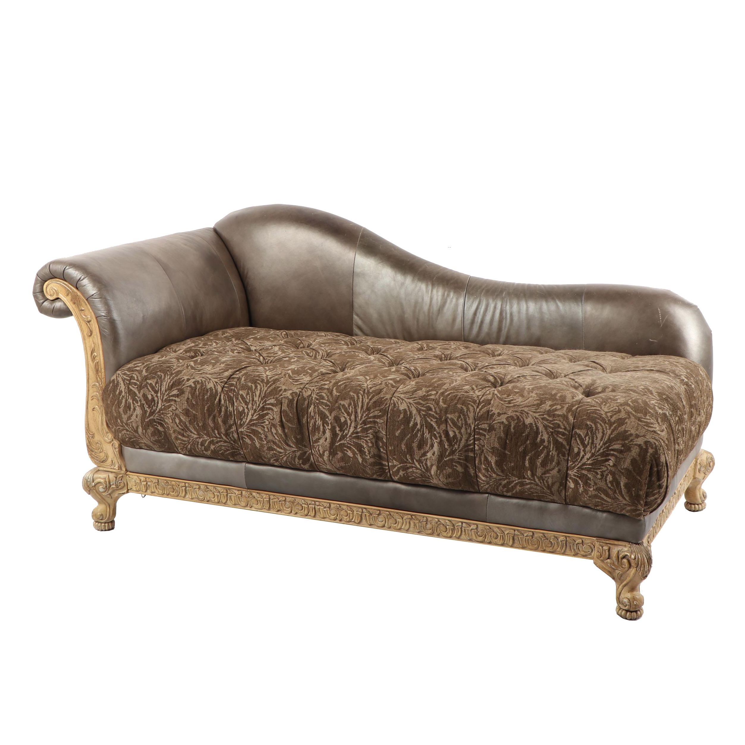 Faux Leather and Fabric Meridienne Chaise Lounge