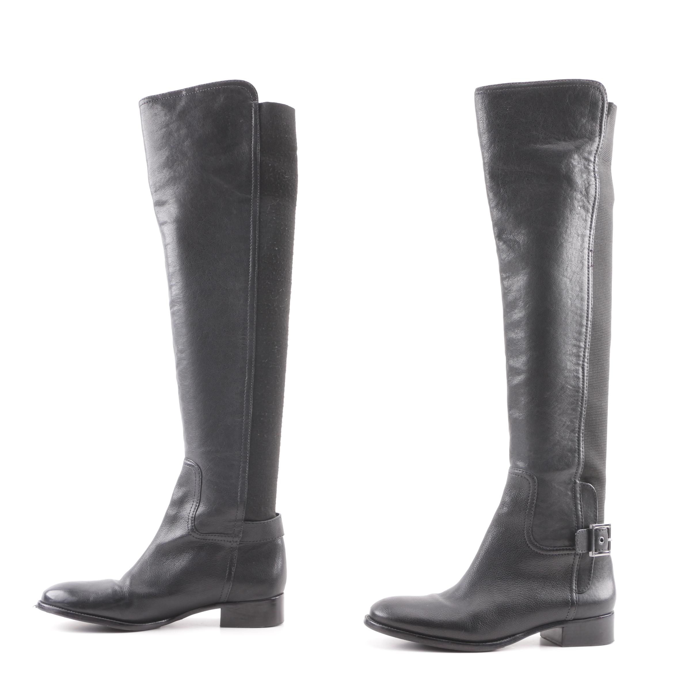 Tory Burch Black Leather Over-the-Knee Boots