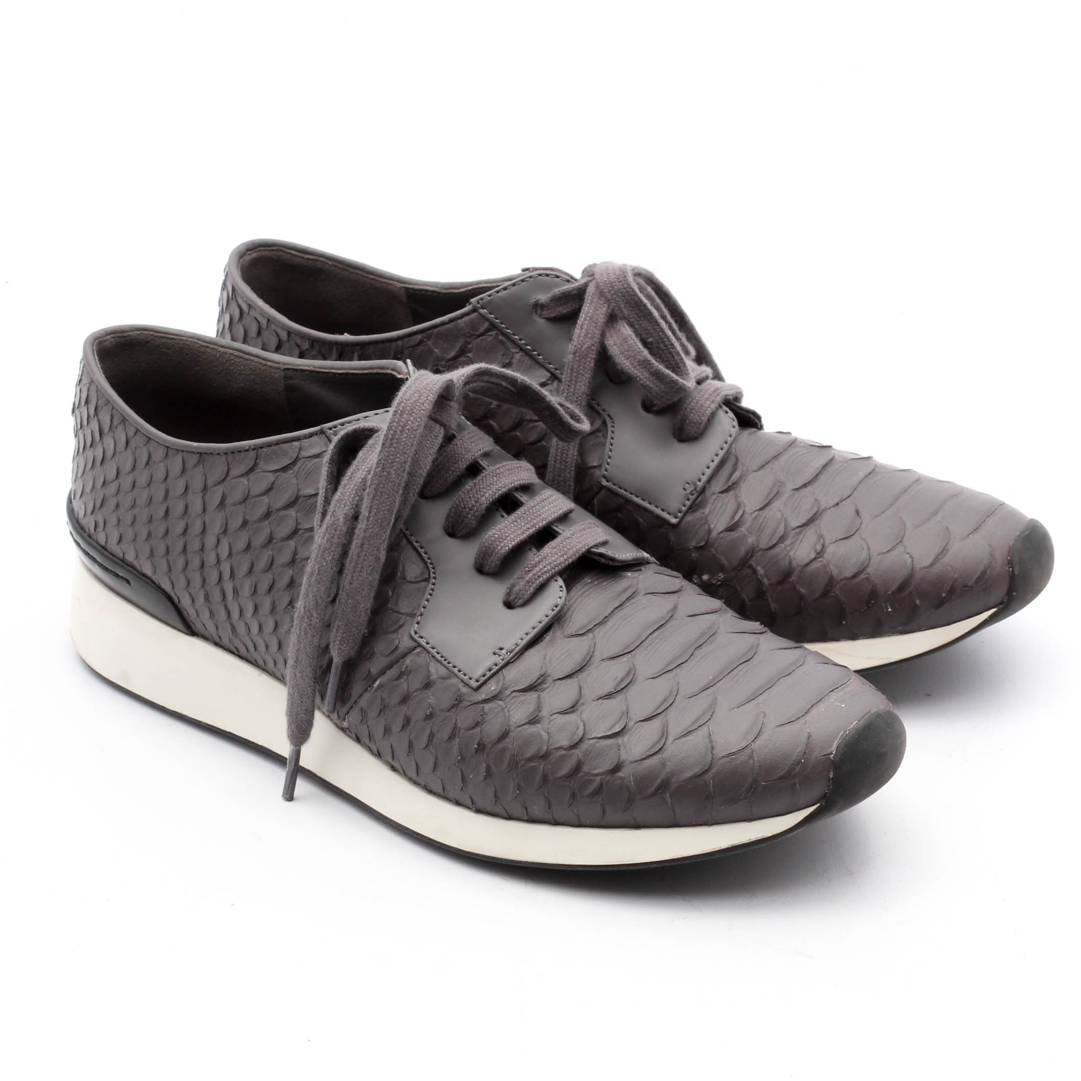 Vince Reptile Textured Grey Leather Shoes