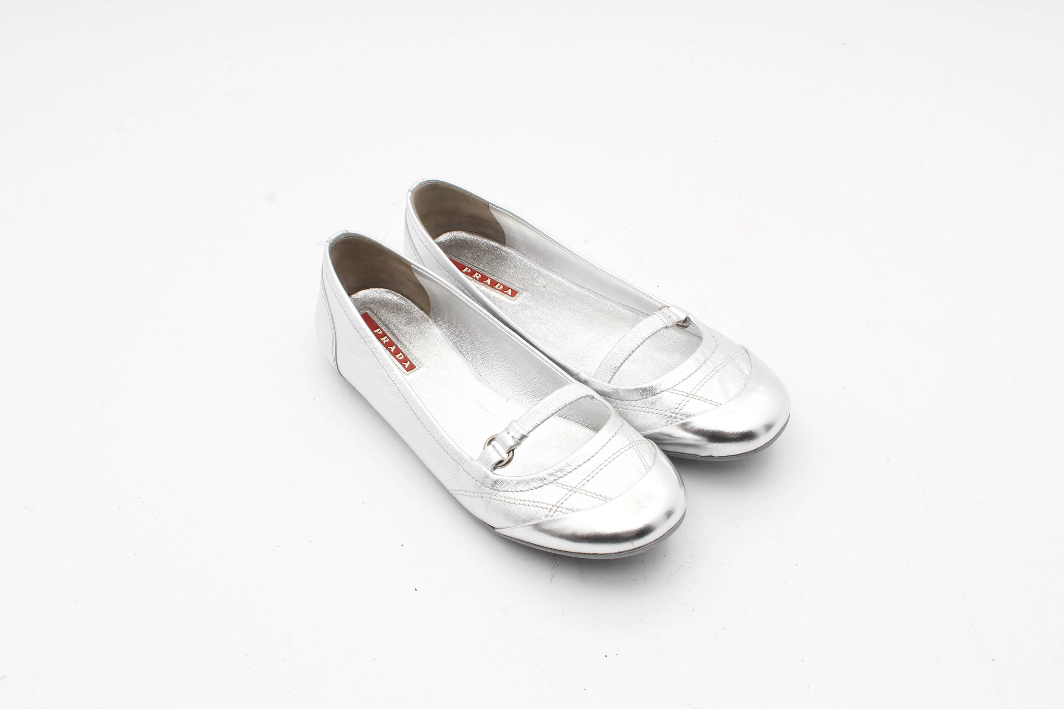 Prada Silver Metallic Leather Flats