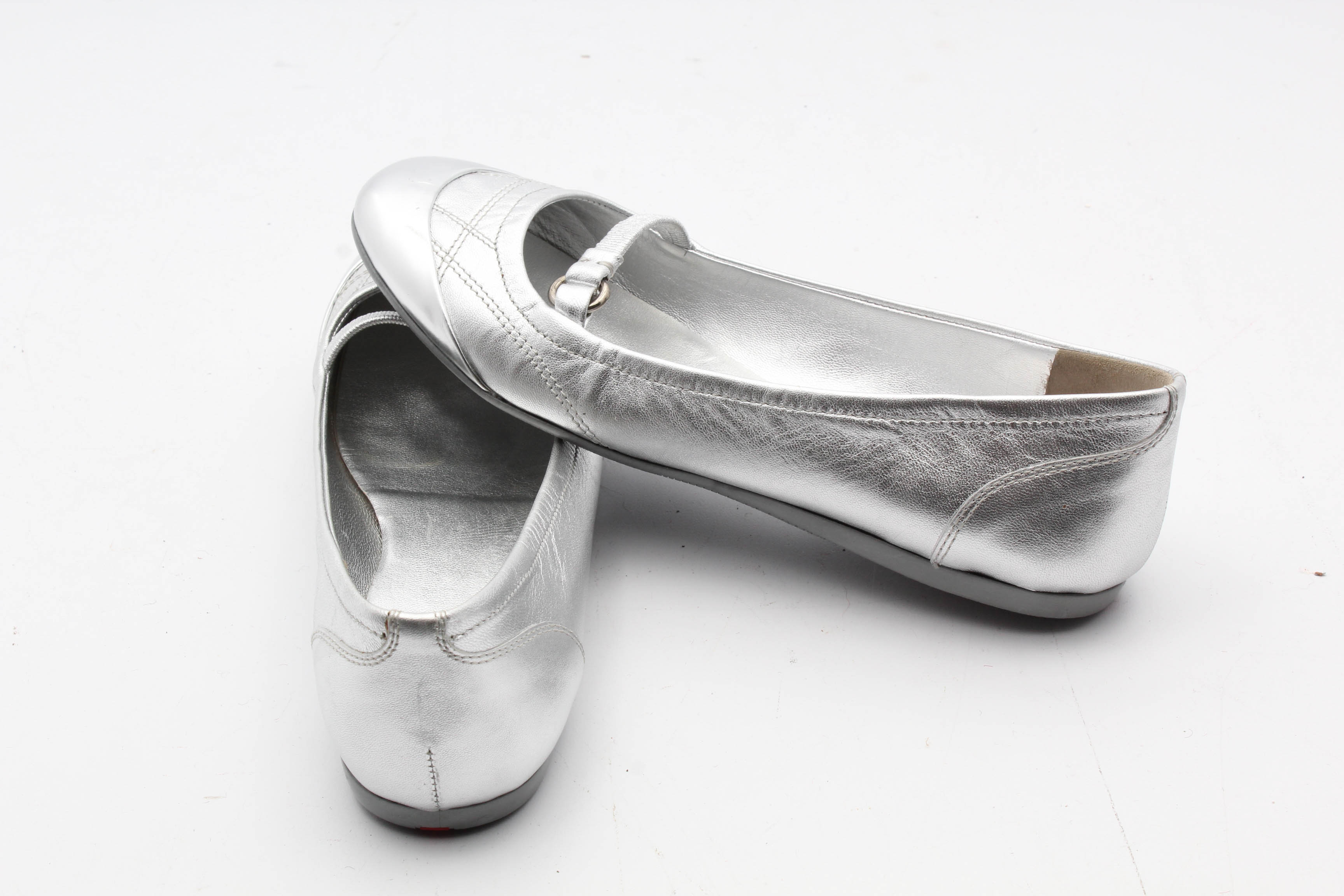 Prada Silver Metallic Leather Flats