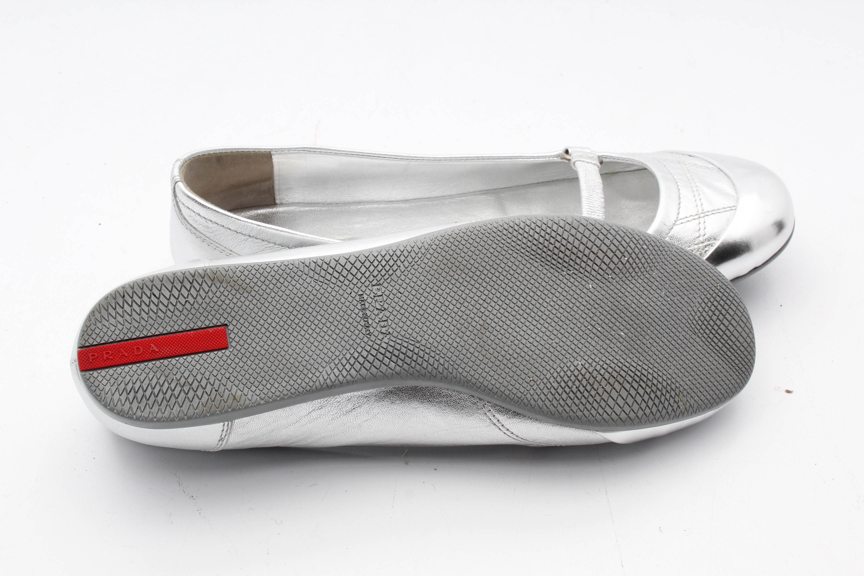 Prada Silver Metallic Leather Flats