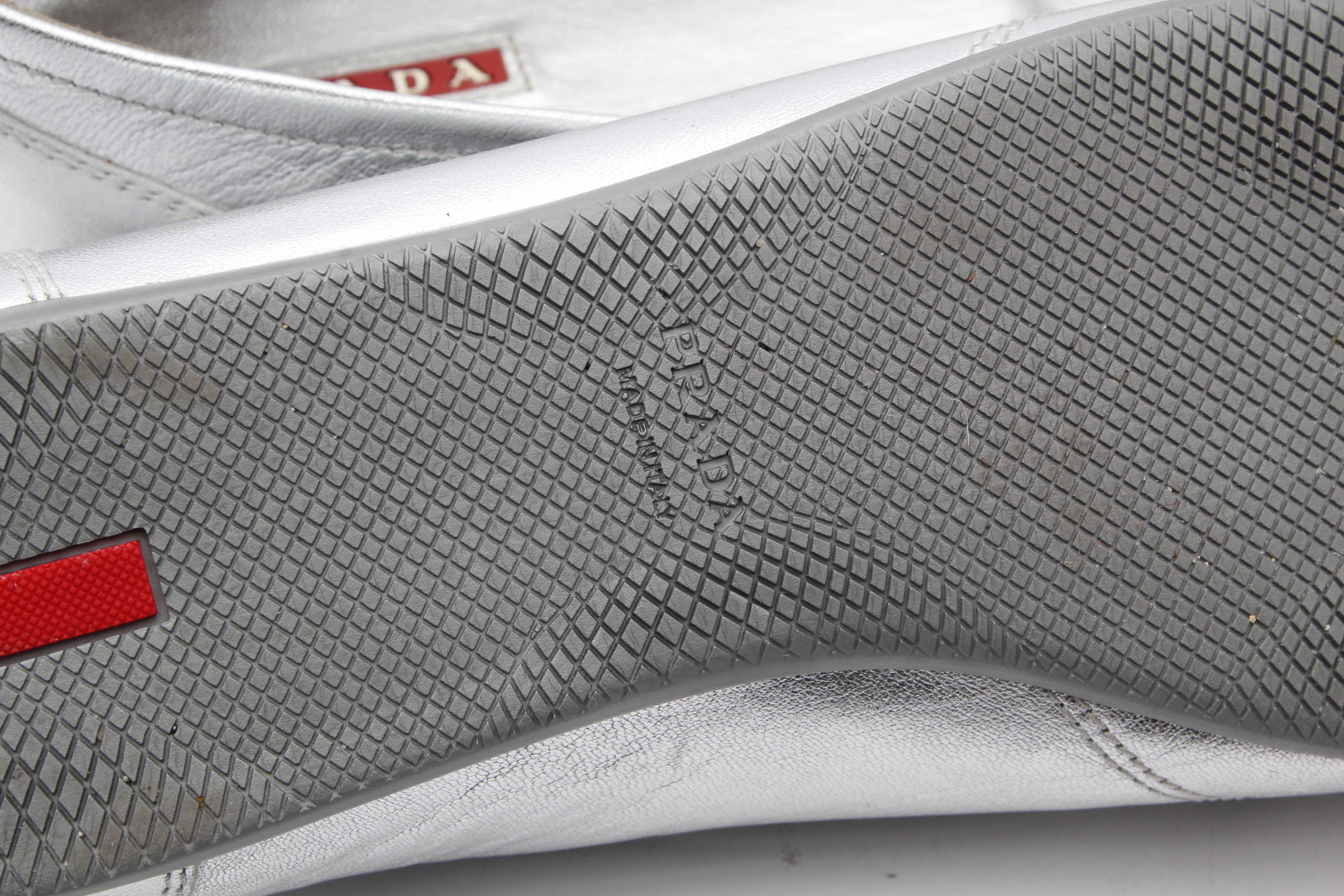 Prada Silver Metallic Leather Flats