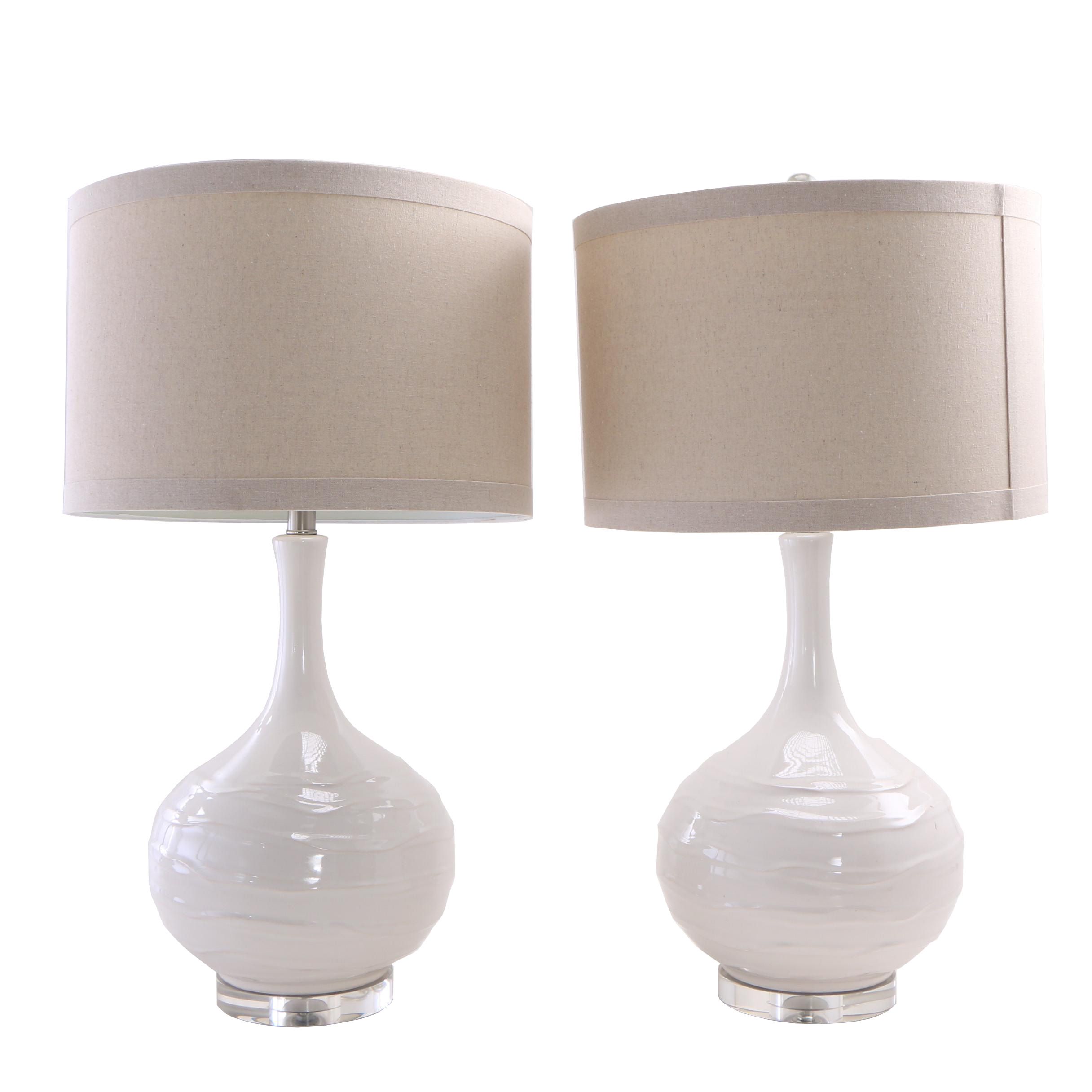 Ceramic and Acrylic Table Lamps with Drum Shades