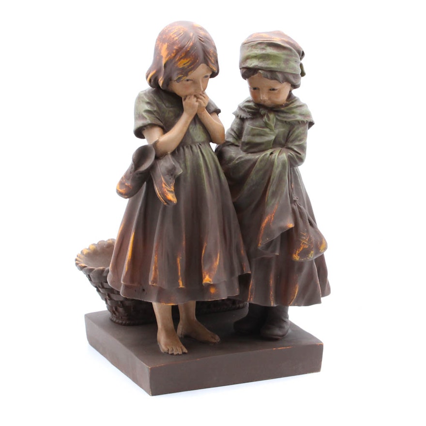 Figural Planter of Two Peasant Girls