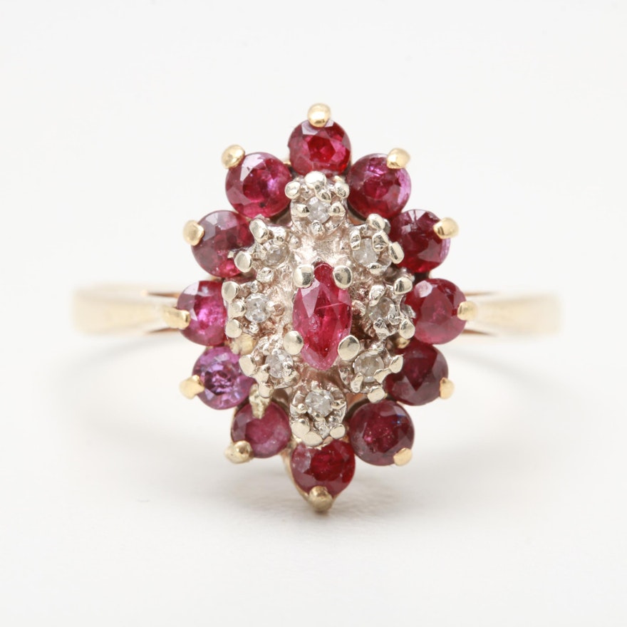10K Yellow Gold Diamond and Ruby  Ring