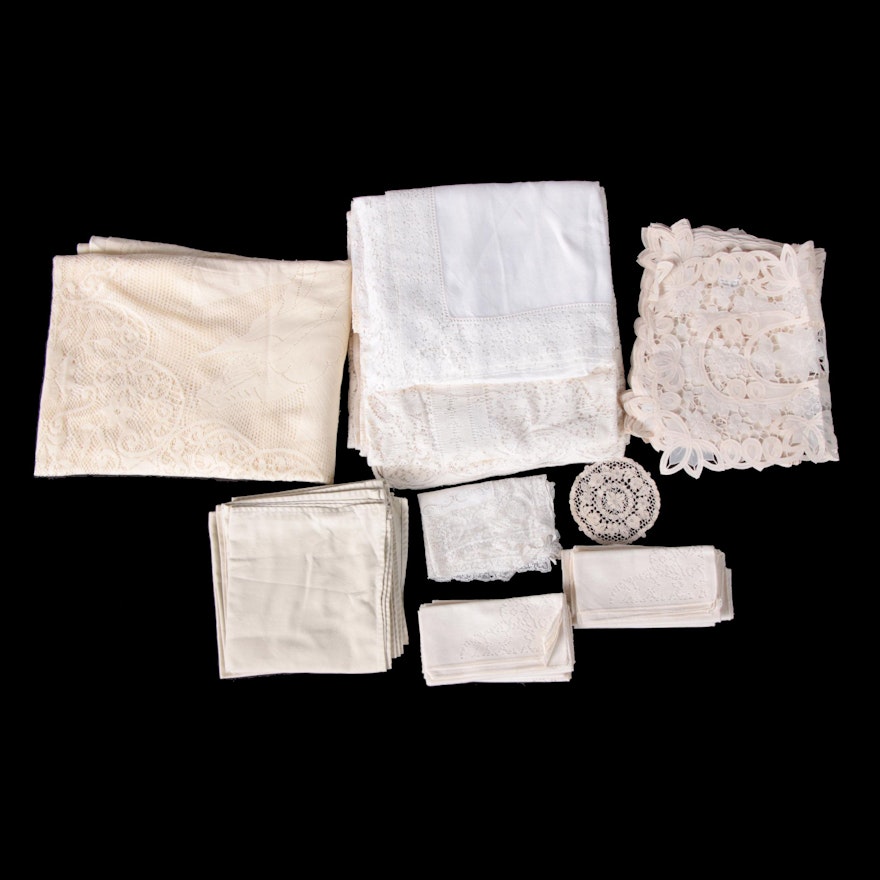 Lace and Cloth Table Linens Featuring a Judaica Tablecloth