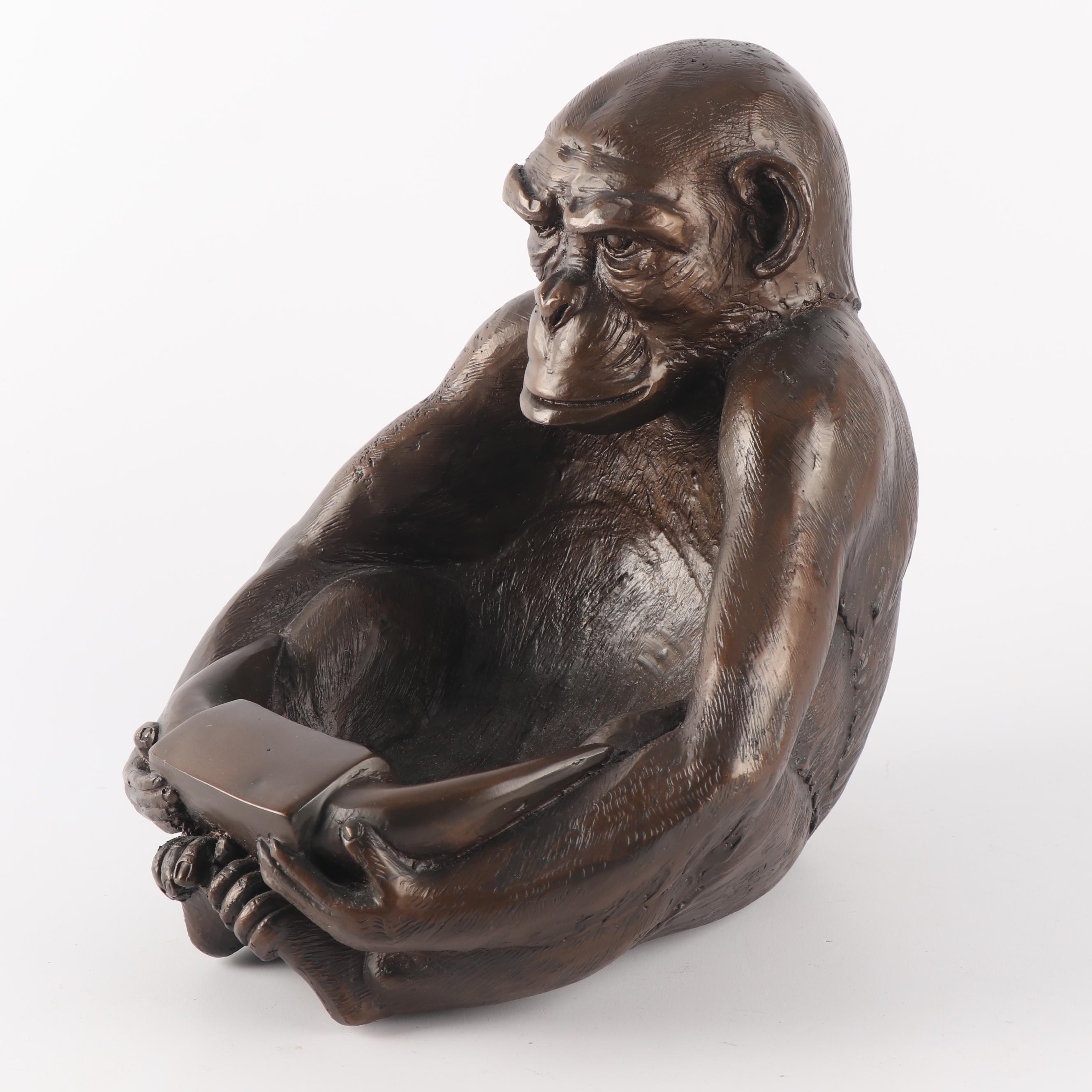 Cast Resin Figural Chimpanzee Trinket Bowl