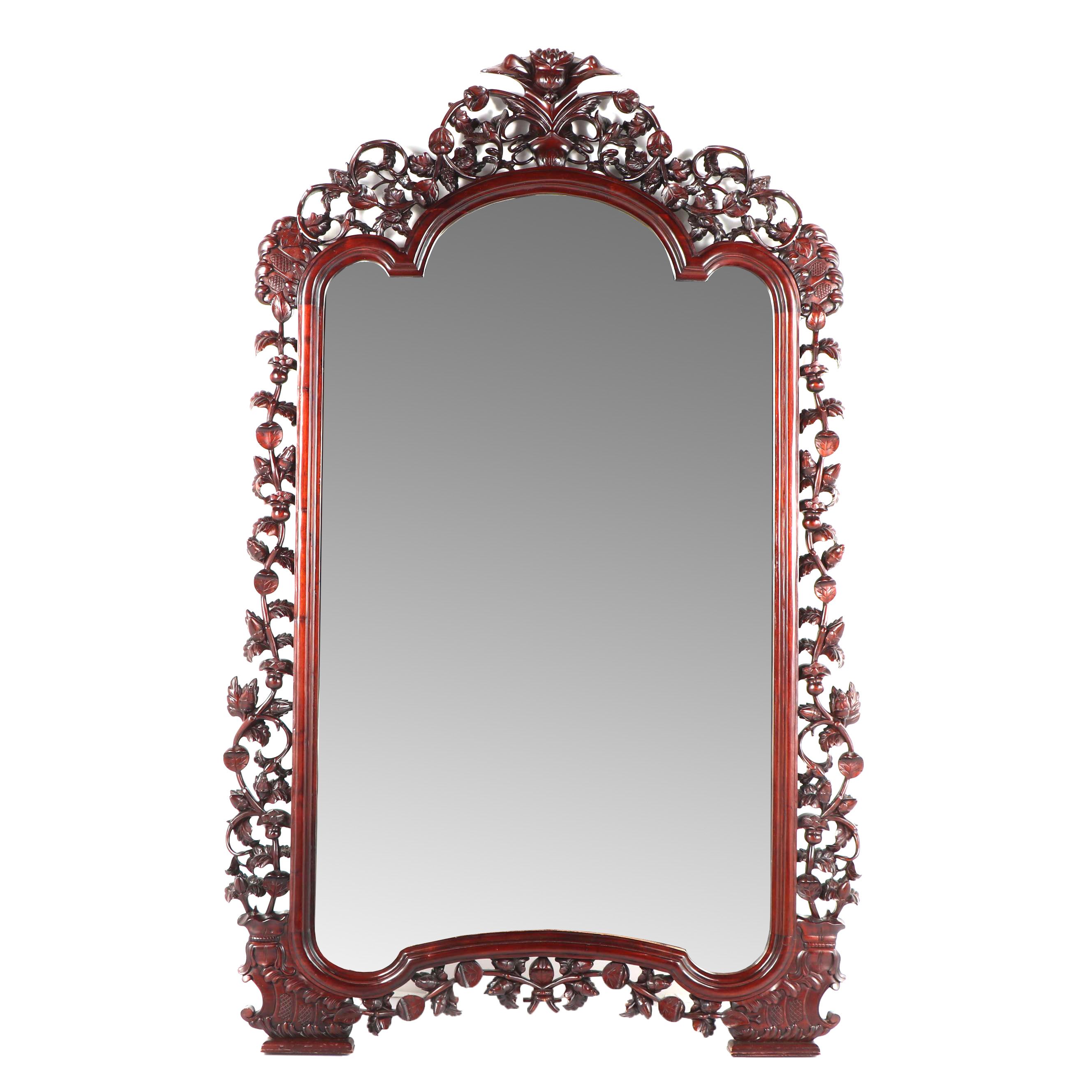 Elaborately Carved Full Length Mahogany Mirror