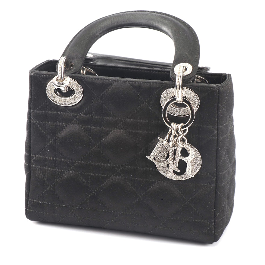 Christian Dior Lady Dior Quilted Black Satin Handbag