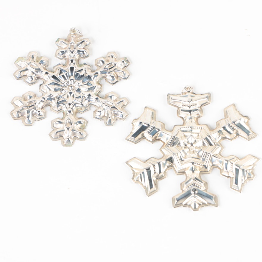 Gorham Sterling Silver 1976 and 1977 Annual Snowflake Christmas Ornaments