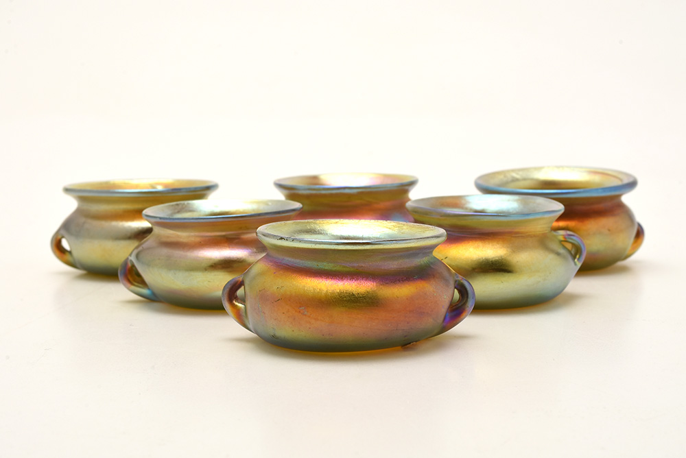 Set of Six Tiffany Studios Favrile Glass Salts