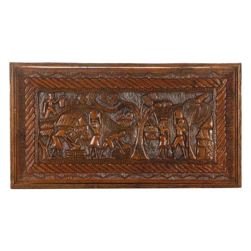 Hand-Carved Haitian Style Wood Relief