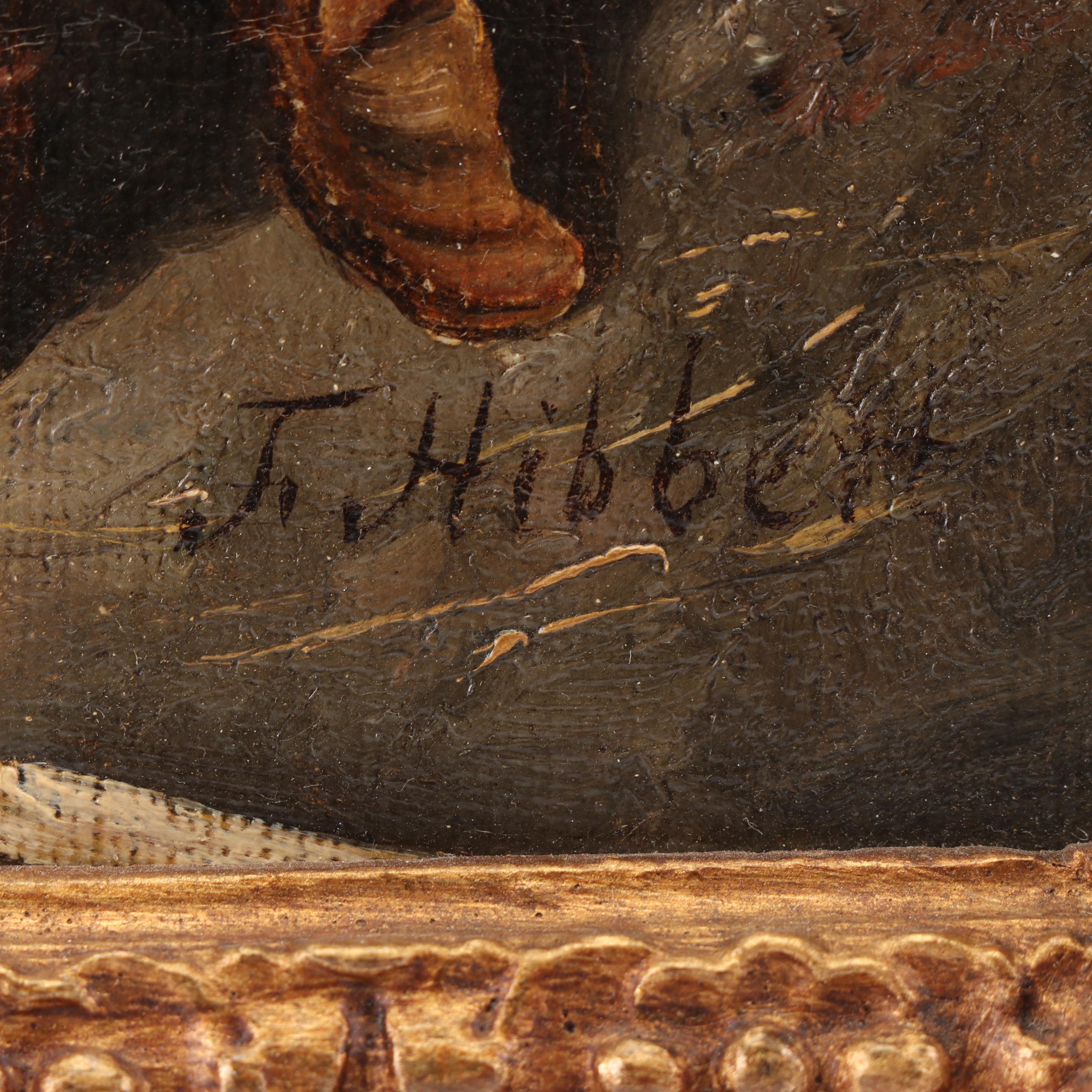 J. Hibbert Oil Painting of Couple in Wine Cellar