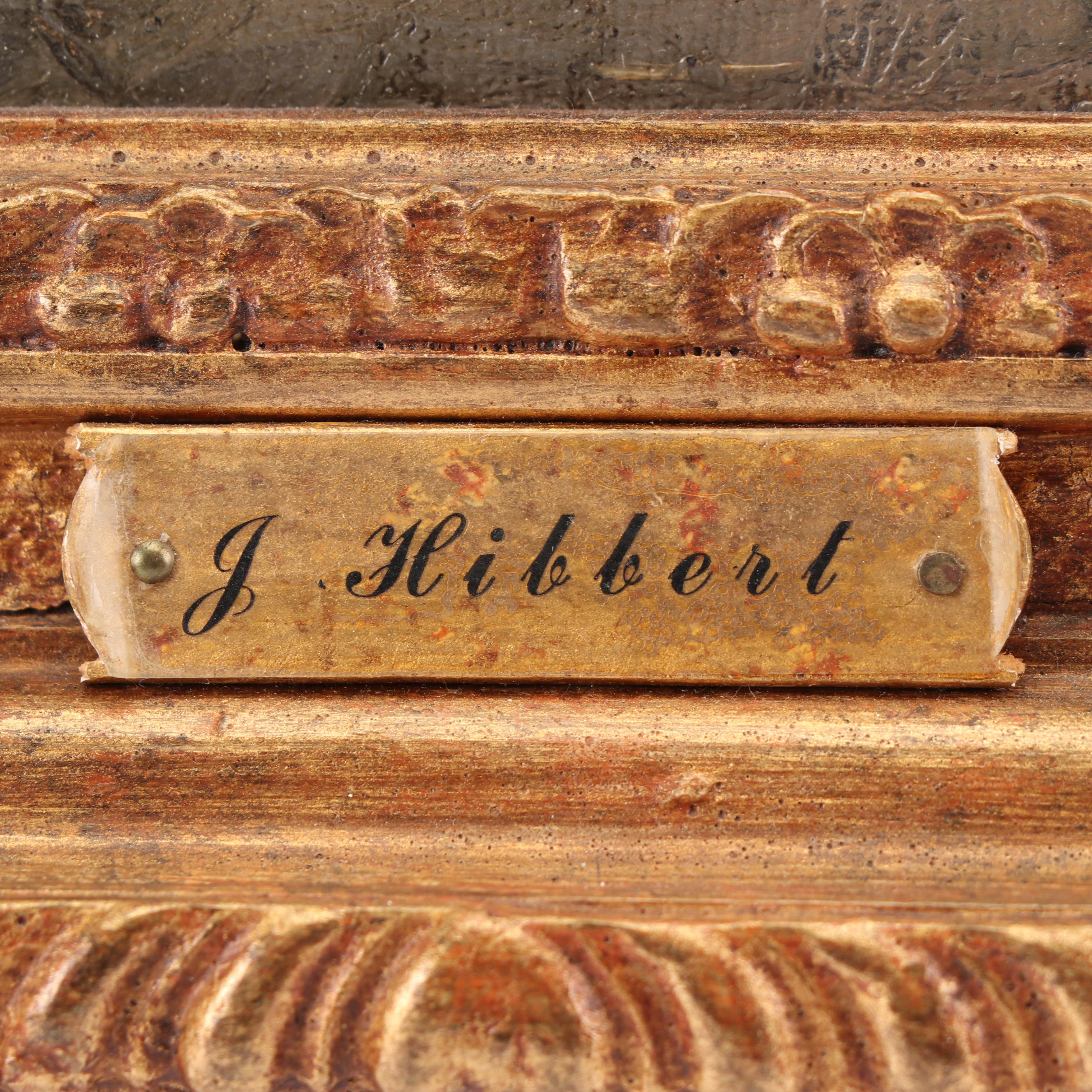 J. Hibbert Oil Painting of Couple in Wine Cellar