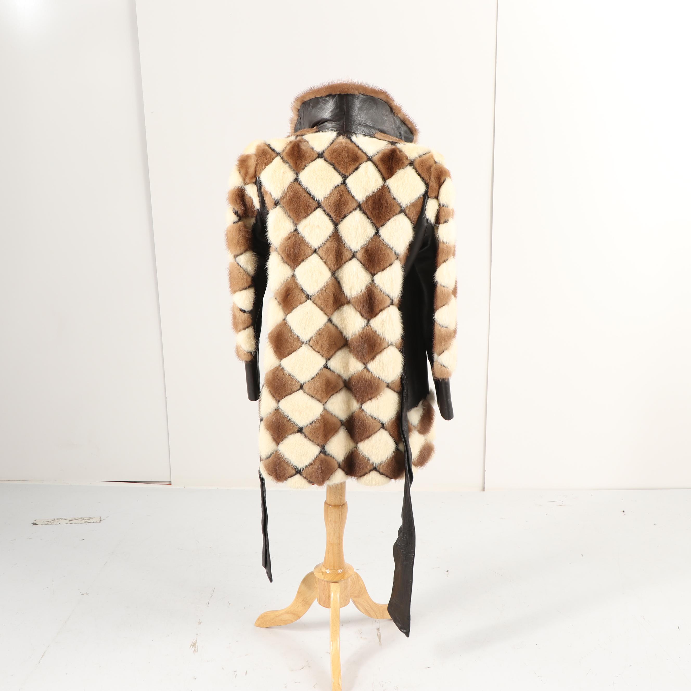 Vintage Diamond Pattern Pastel and Platinum Mink Fur and Leather Coat