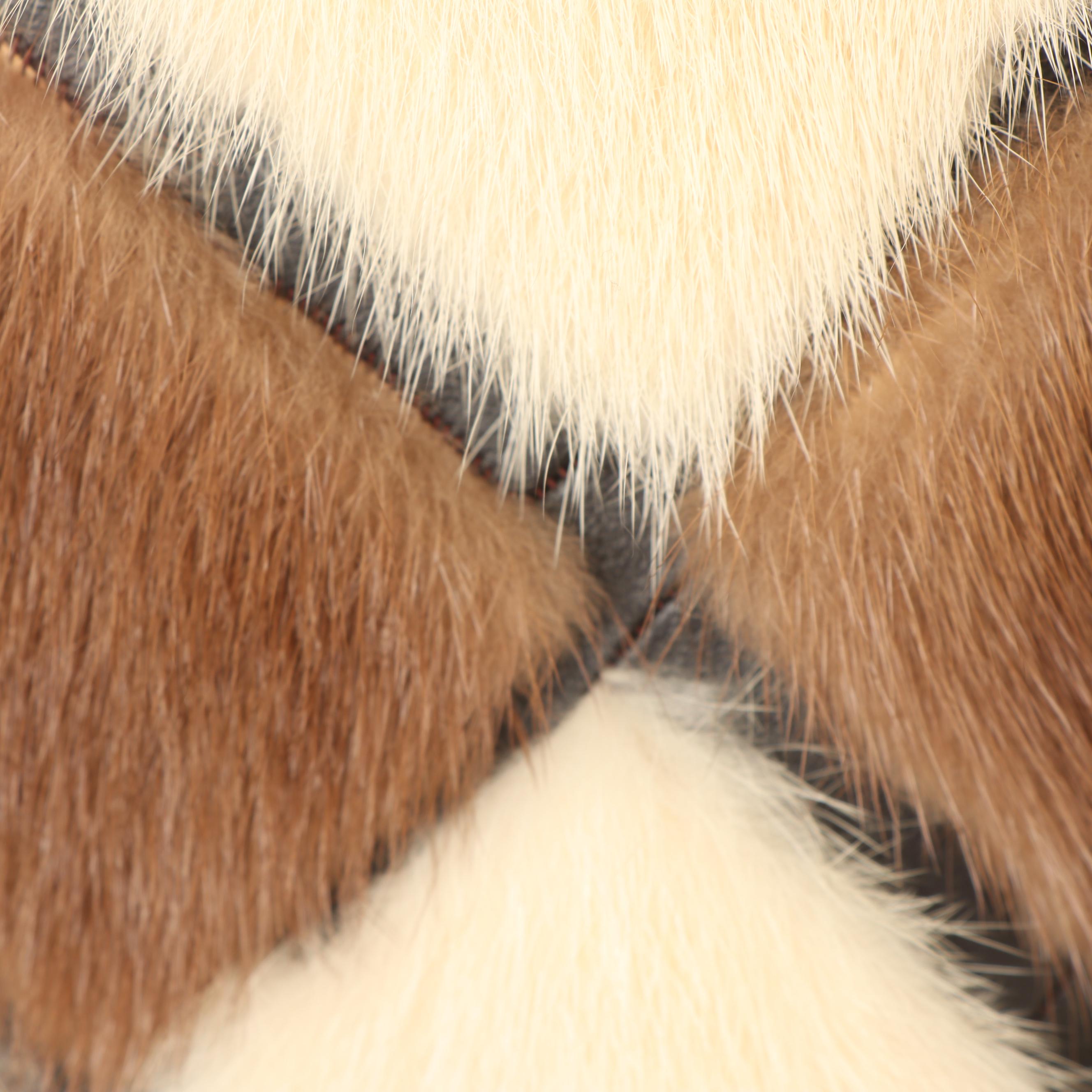 Vintage Diamond Pattern Pastel and Platinum Mink Fur and Leather Coat