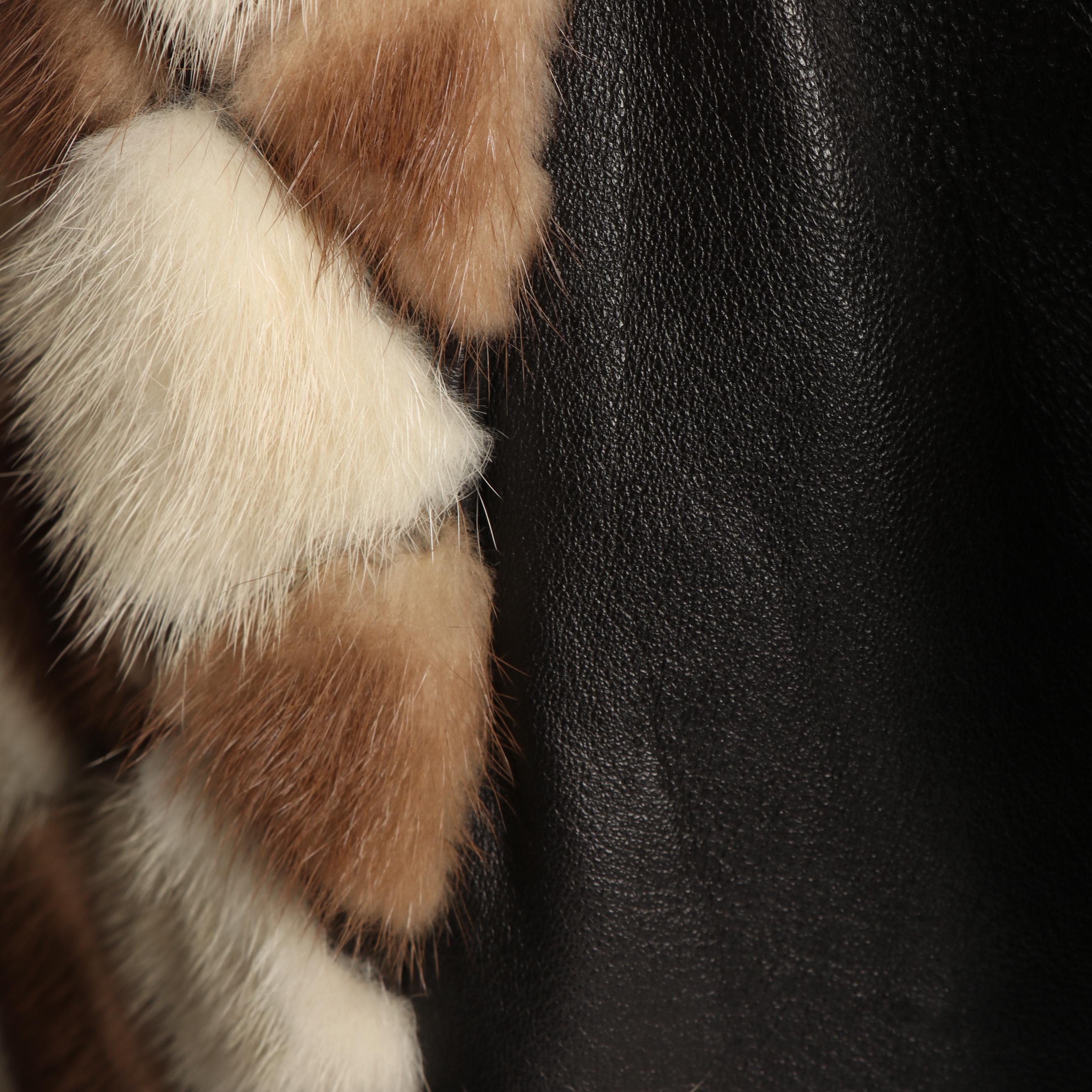 Vintage Diamond Pattern Pastel and Platinum Mink Fur and Leather Coat