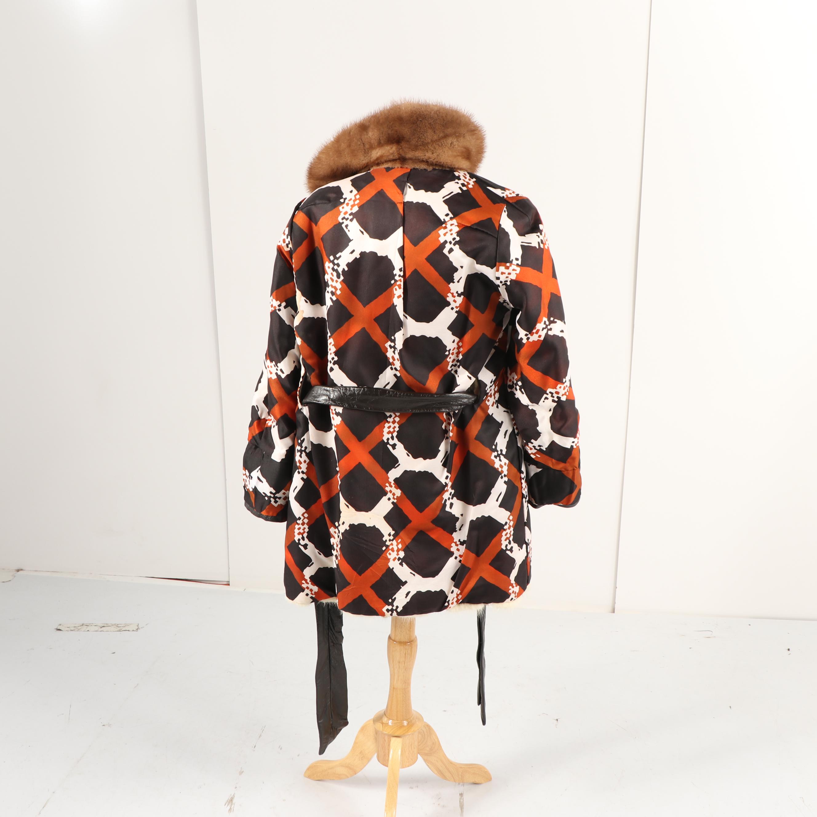 Vintage Diamond Pattern Pastel and Platinum Mink Fur and Leather Coat