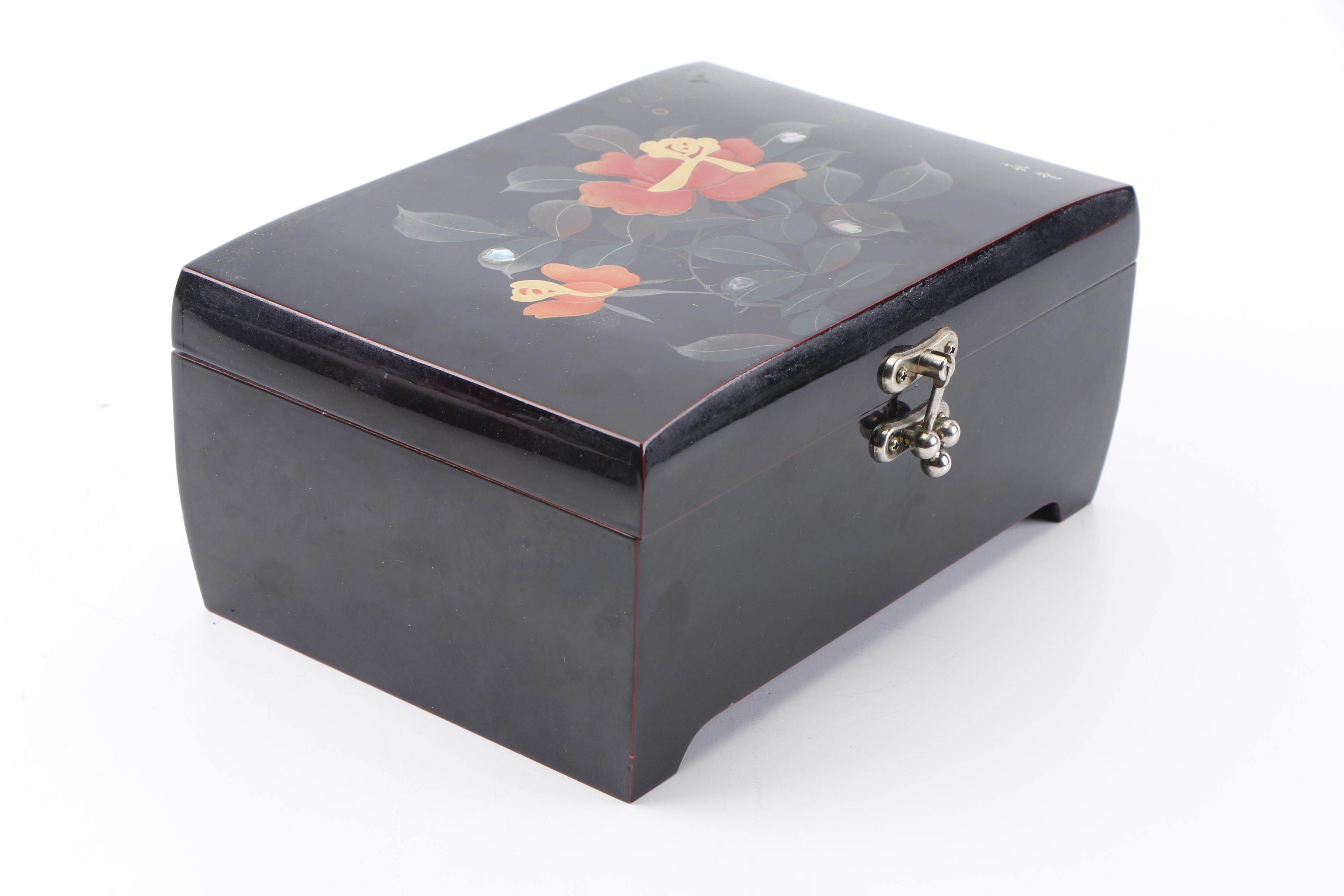 East Asian Mother of Pearl Inlay and Lacquer Jewelry Boxes