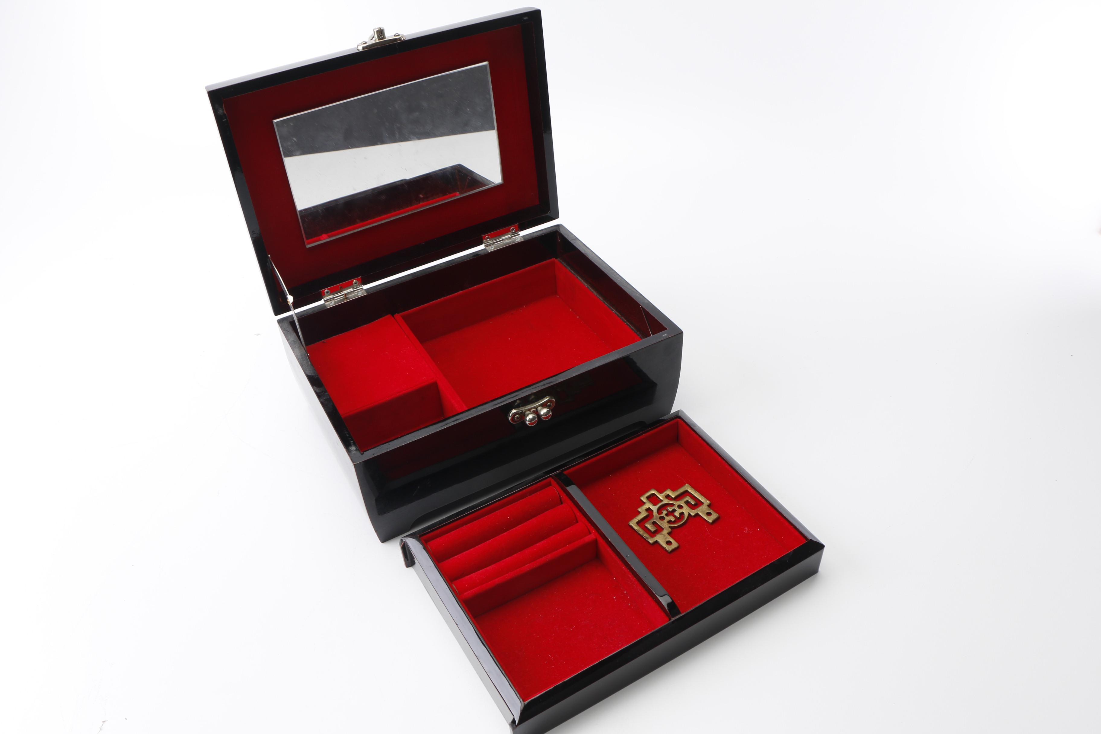 East Asian Mother of Pearl Inlay and Lacquer Jewelry Boxes