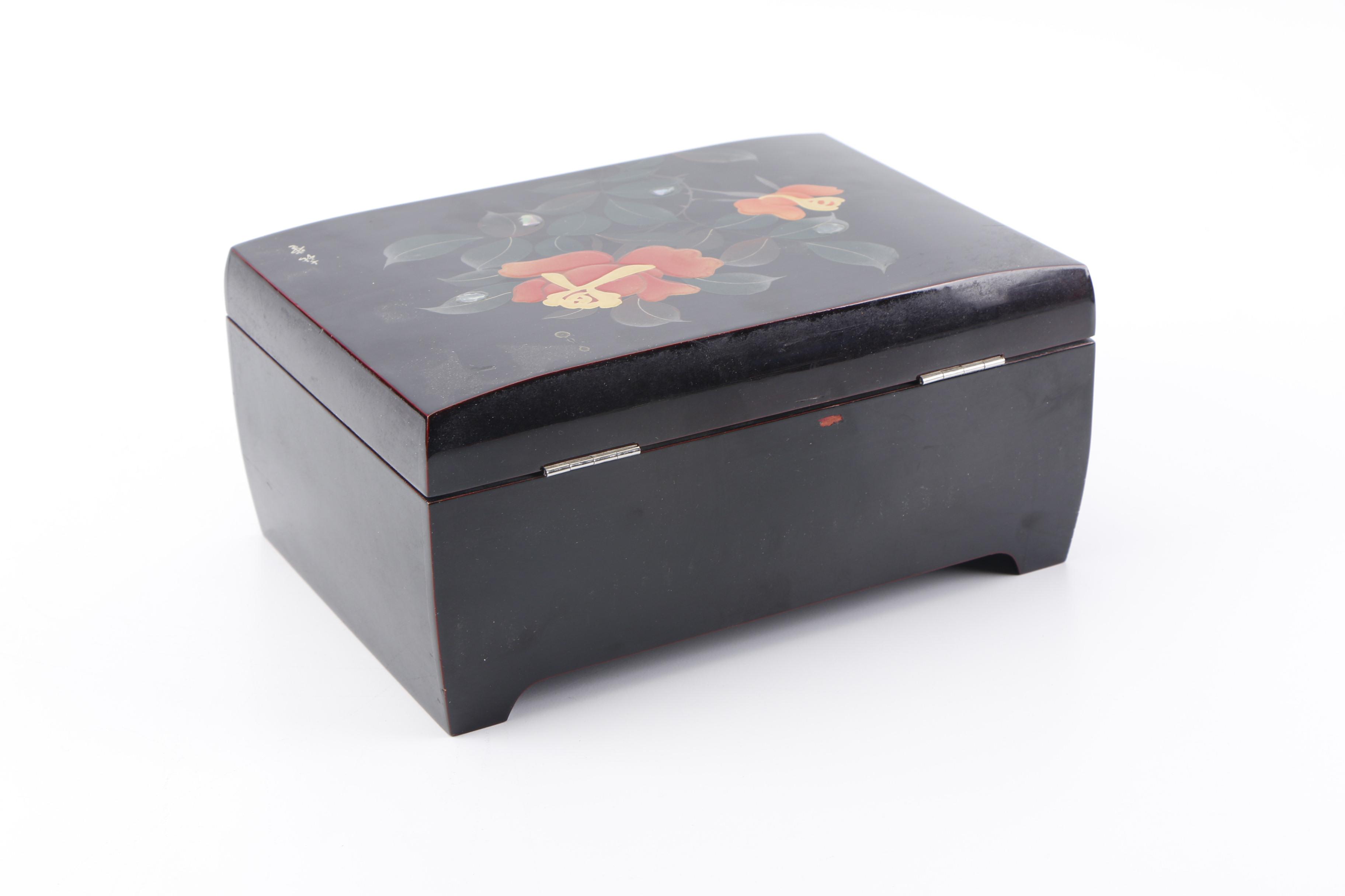 East Asian Mother of Pearl Inlay and Lacquer Jewelry Boxes