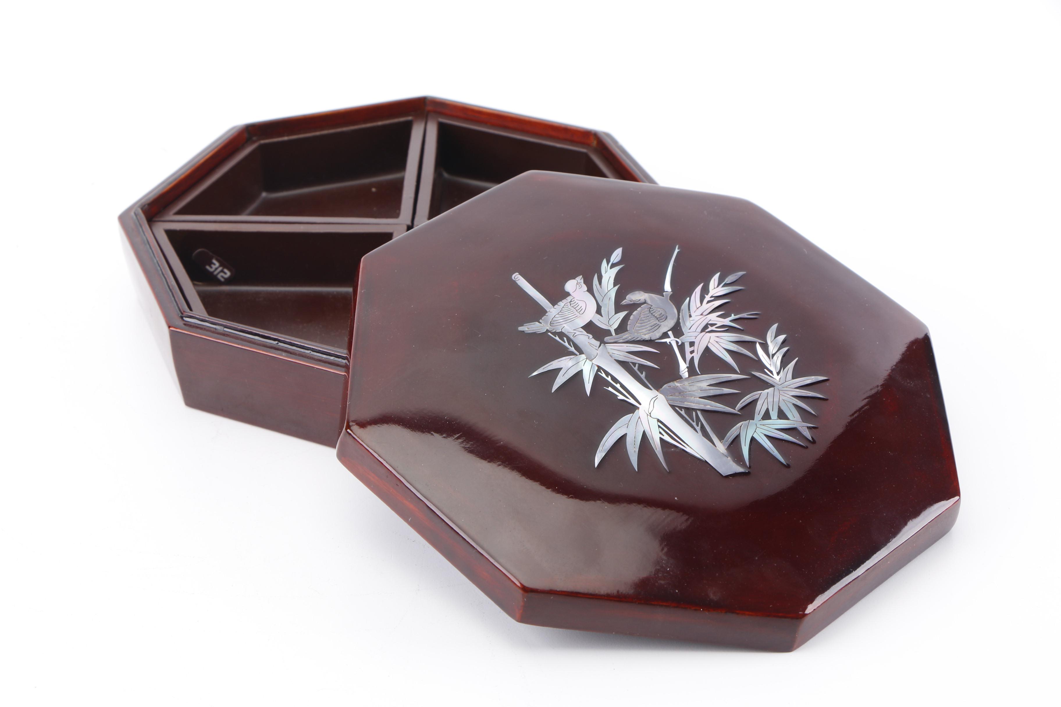 East Asian Mother of Pearl Inlay and Lacquer Jewelry Boxes