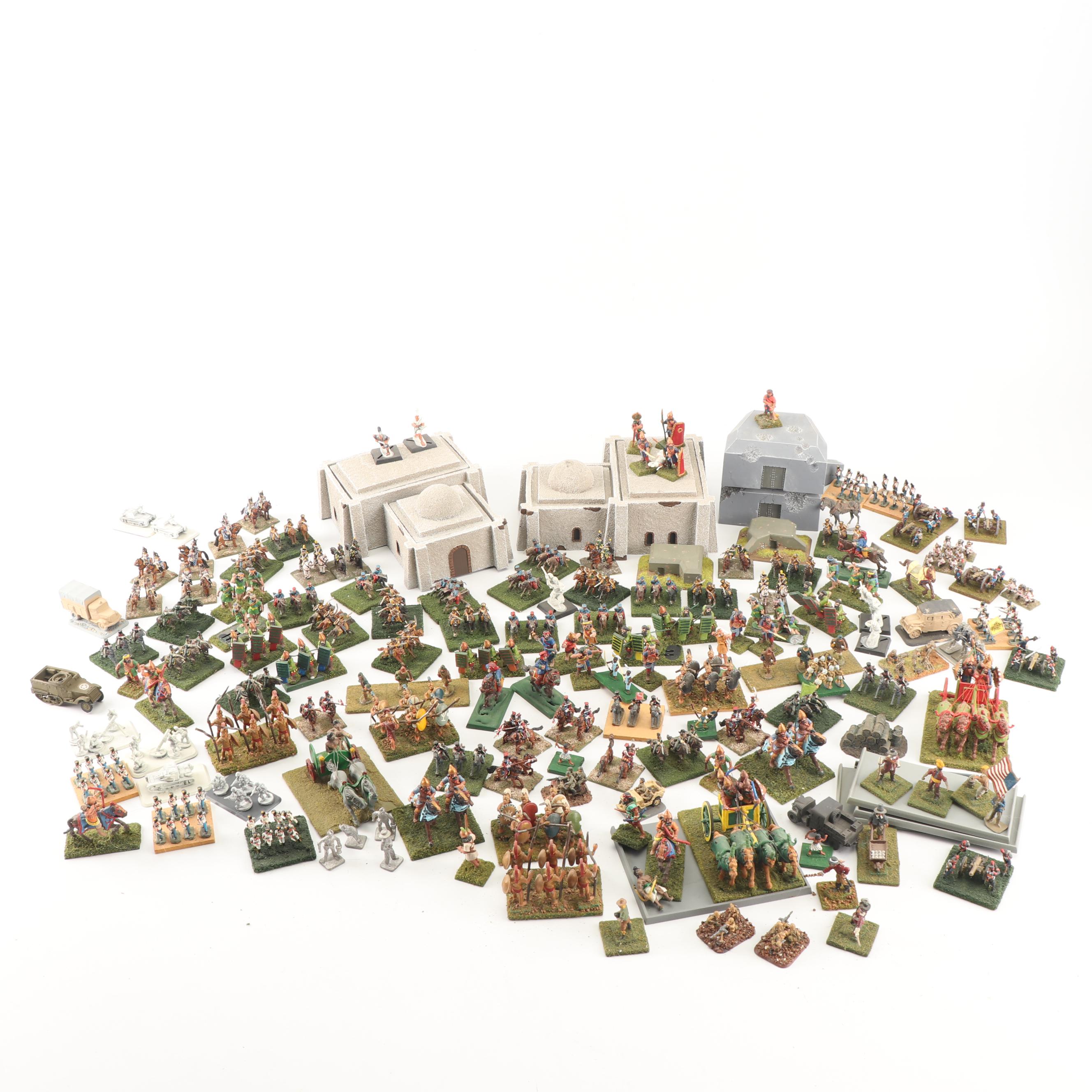 Miniature Painted Soldiers with Turf and Buildings