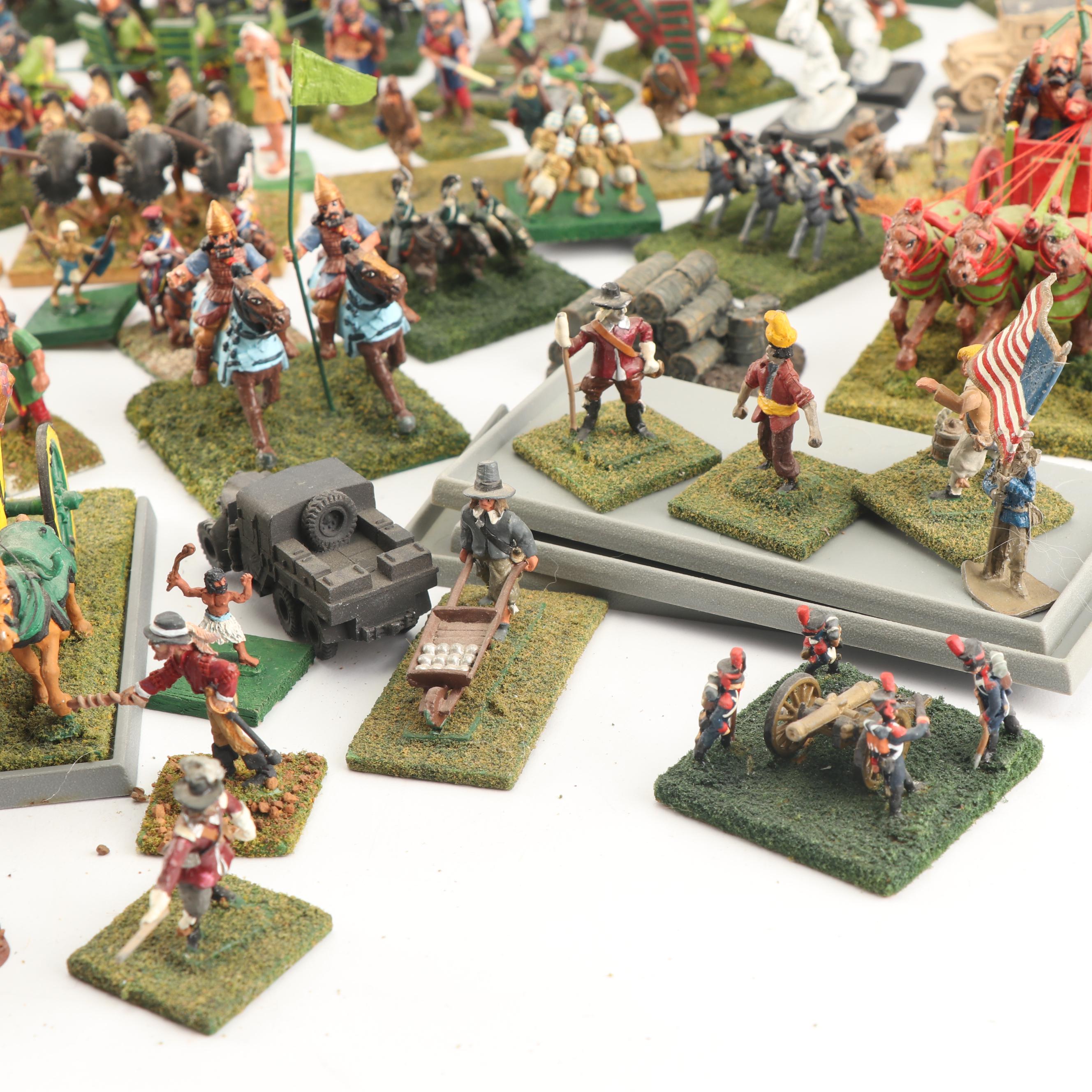 Miniature Painted Soldiers with Turf and Buildings