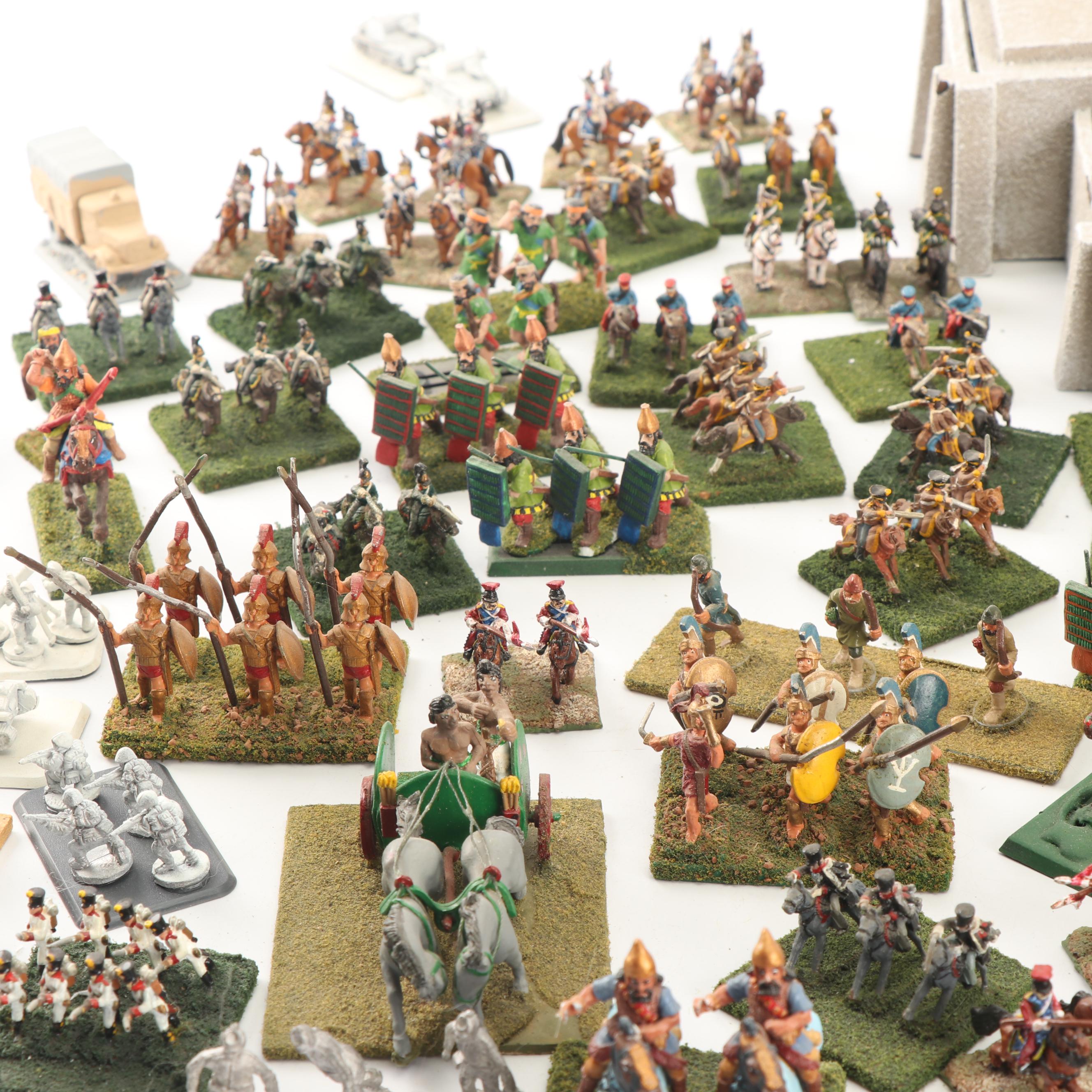 Miniature Painted Soldiers with Turf and Buildings