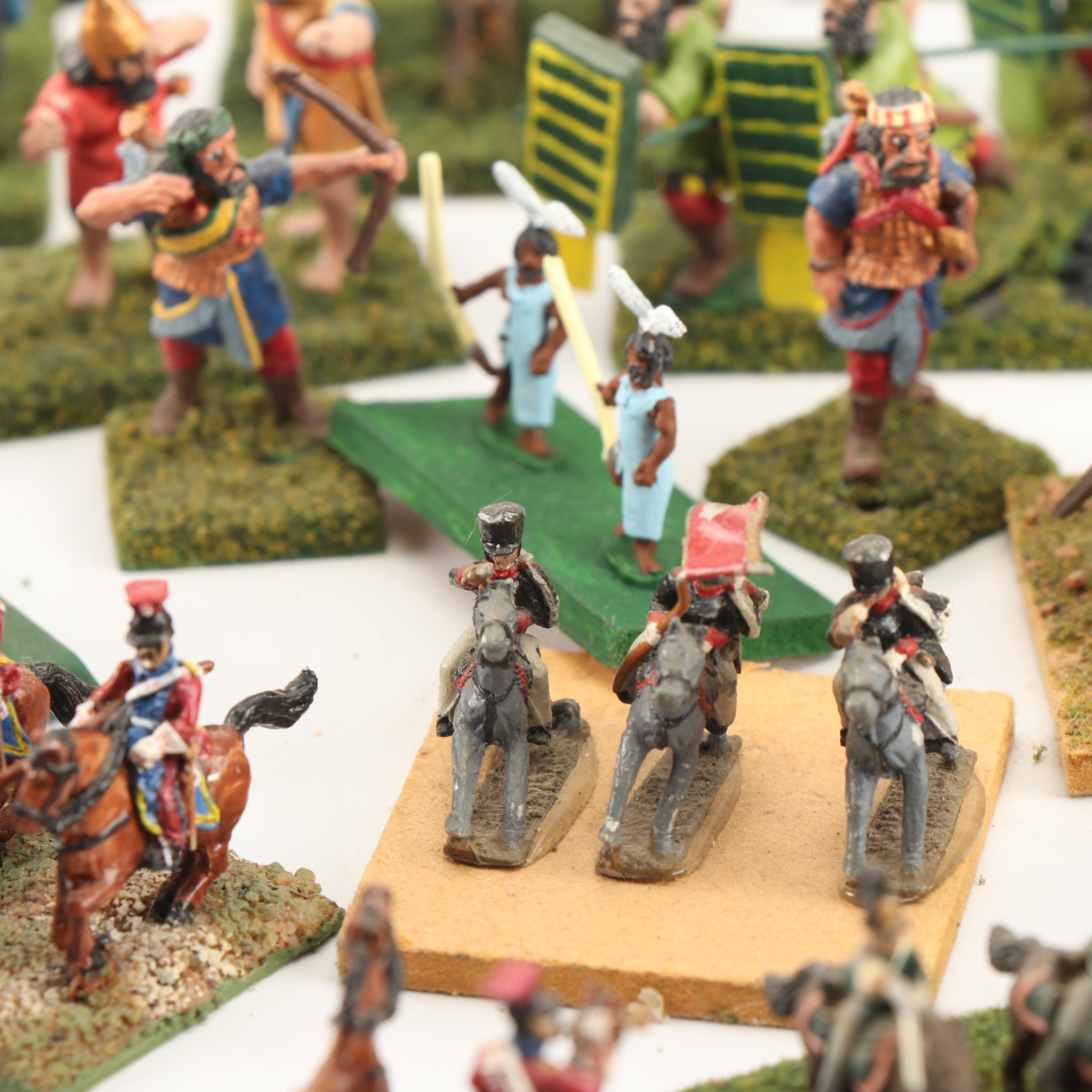 Miniature Painted Soldiers with Turf and Buildings