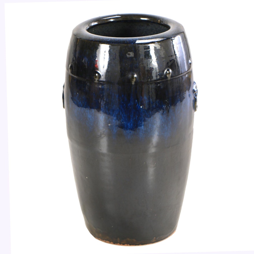 Chinese Ceramic Blue Drip Glaze Floorstanding Vase with Lion's Head Handles