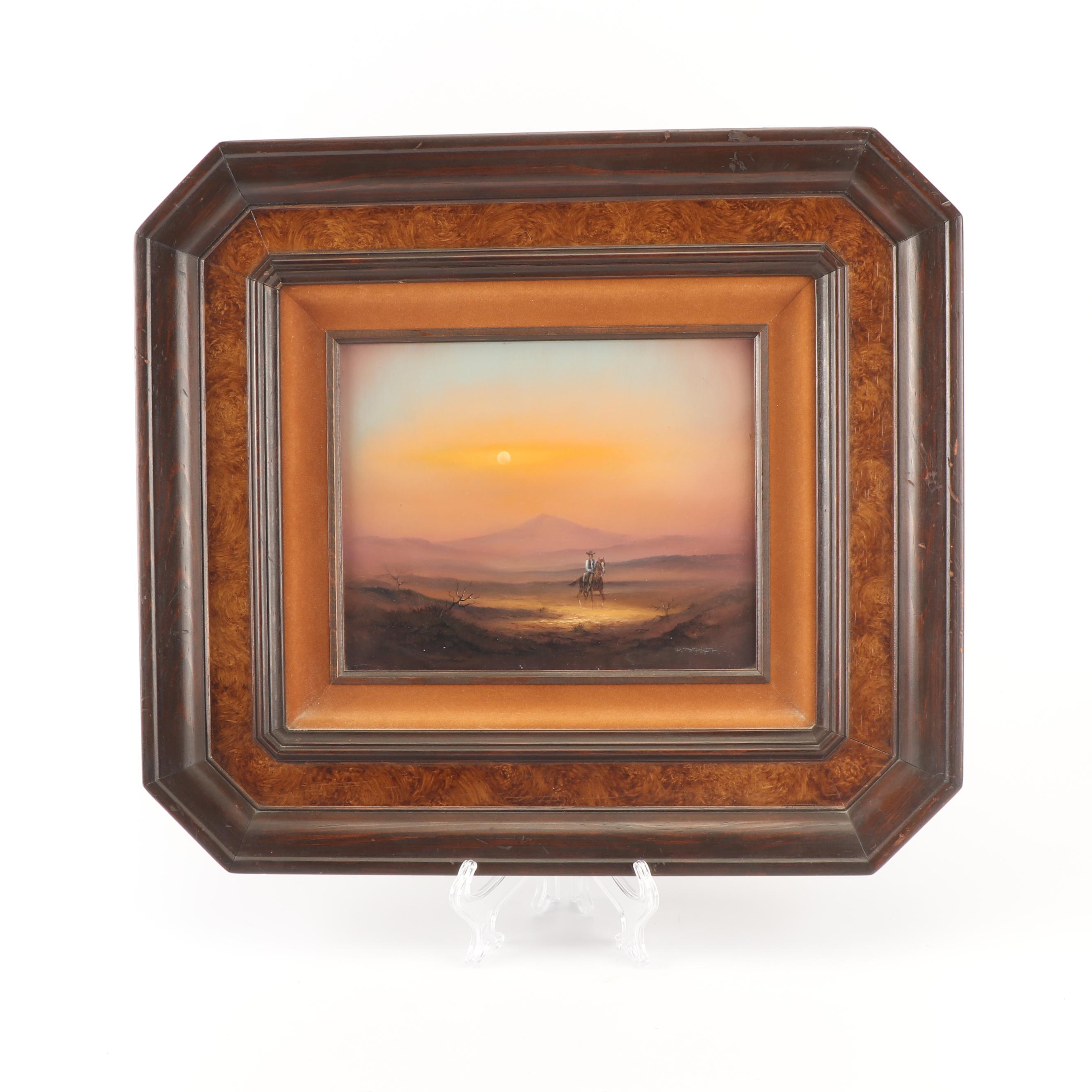 D.R. Parker Western Landscape with Rider Oil Painting