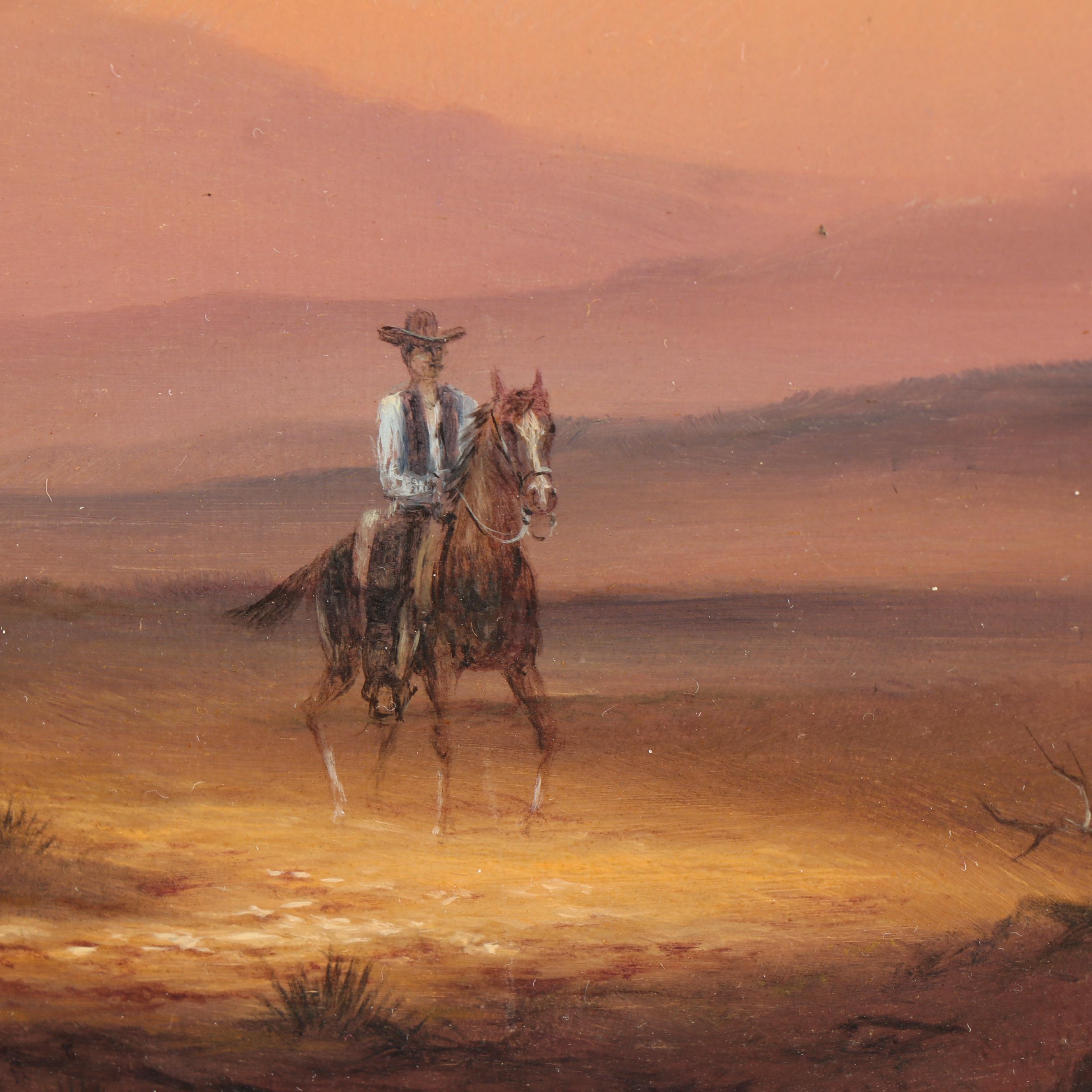 D.R. Parker Western Landscape with Rider Oil Painting