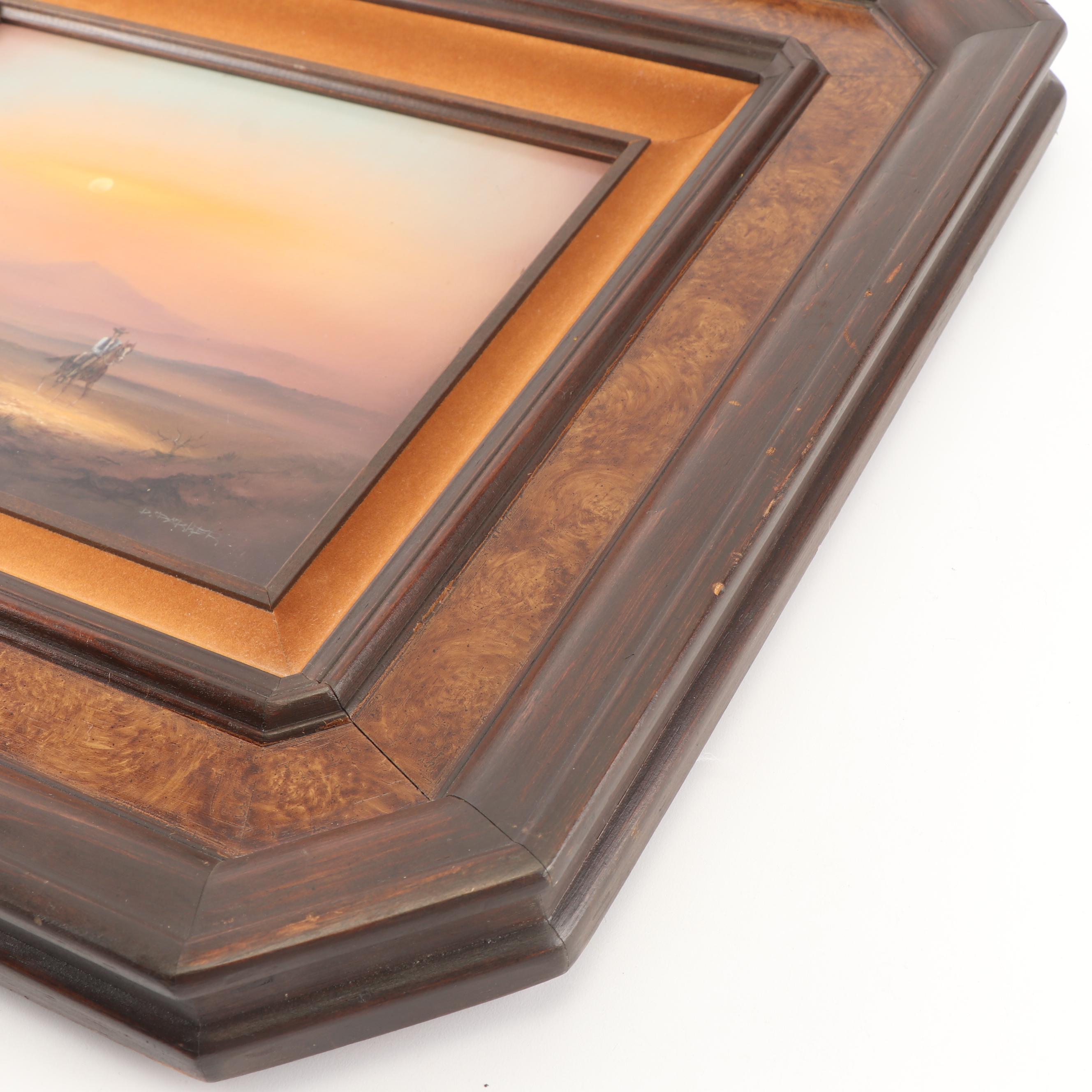 D.R. Parker Western Landscape with Rider Oil Painting