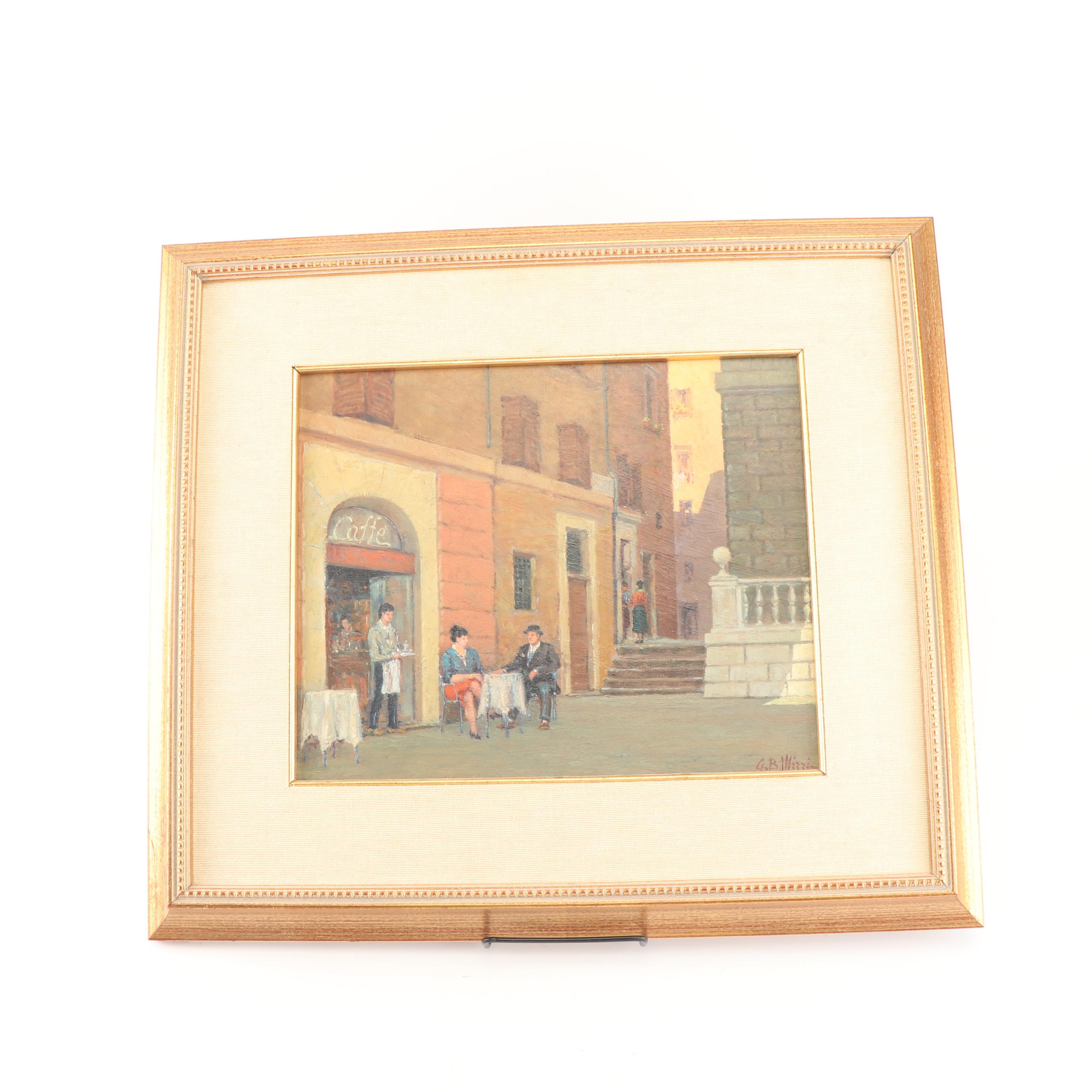Vintage Oil Painting of Street Cafe Scene
