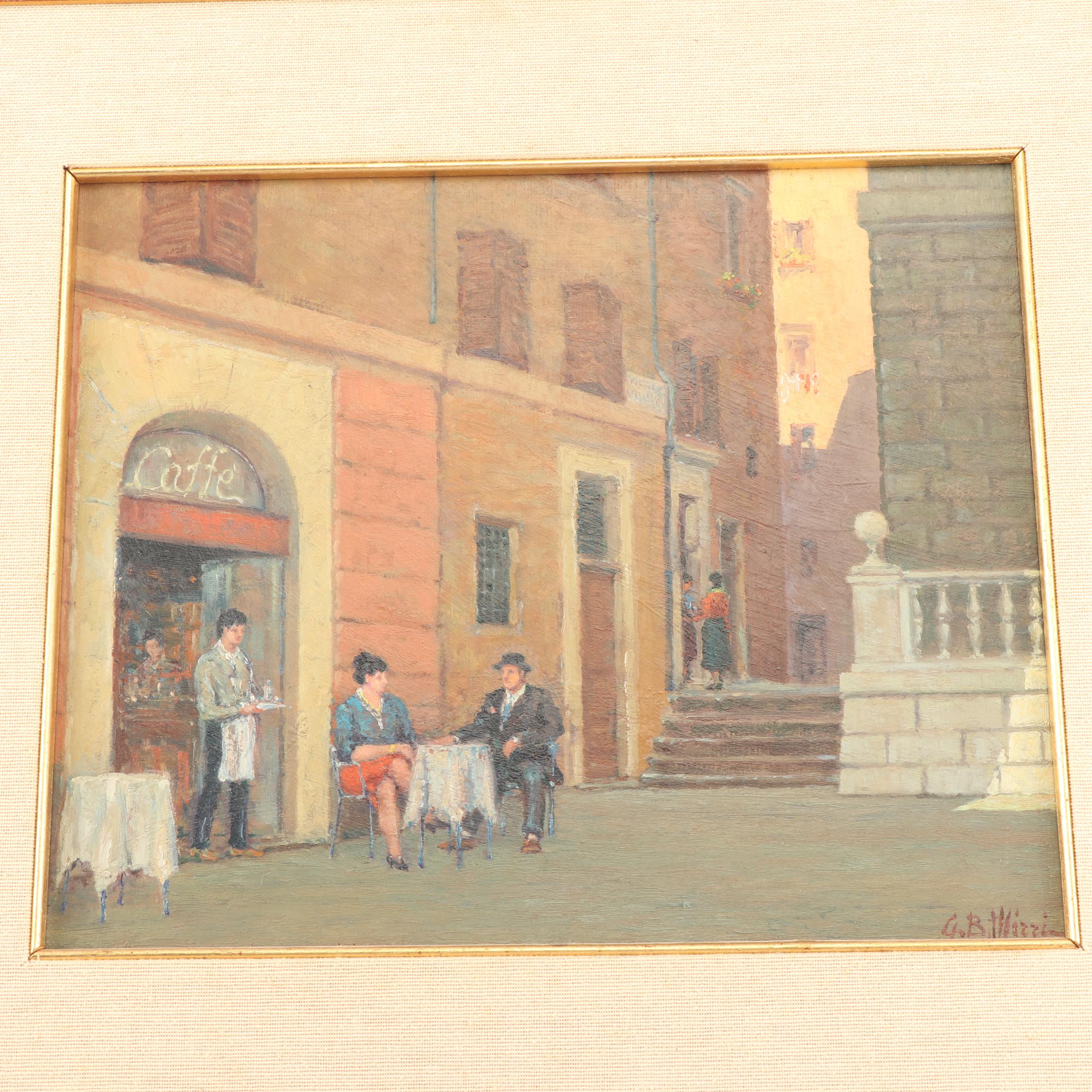 Vintage Oil Painting of Street Cafe Scene
