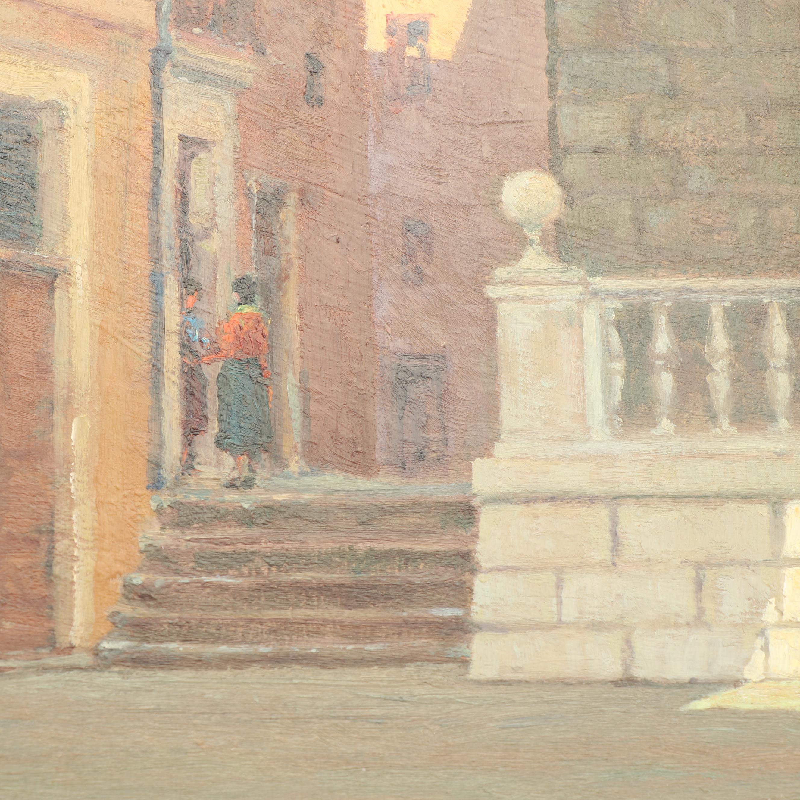 Vintage Oil Painting of Street Cafe Scene