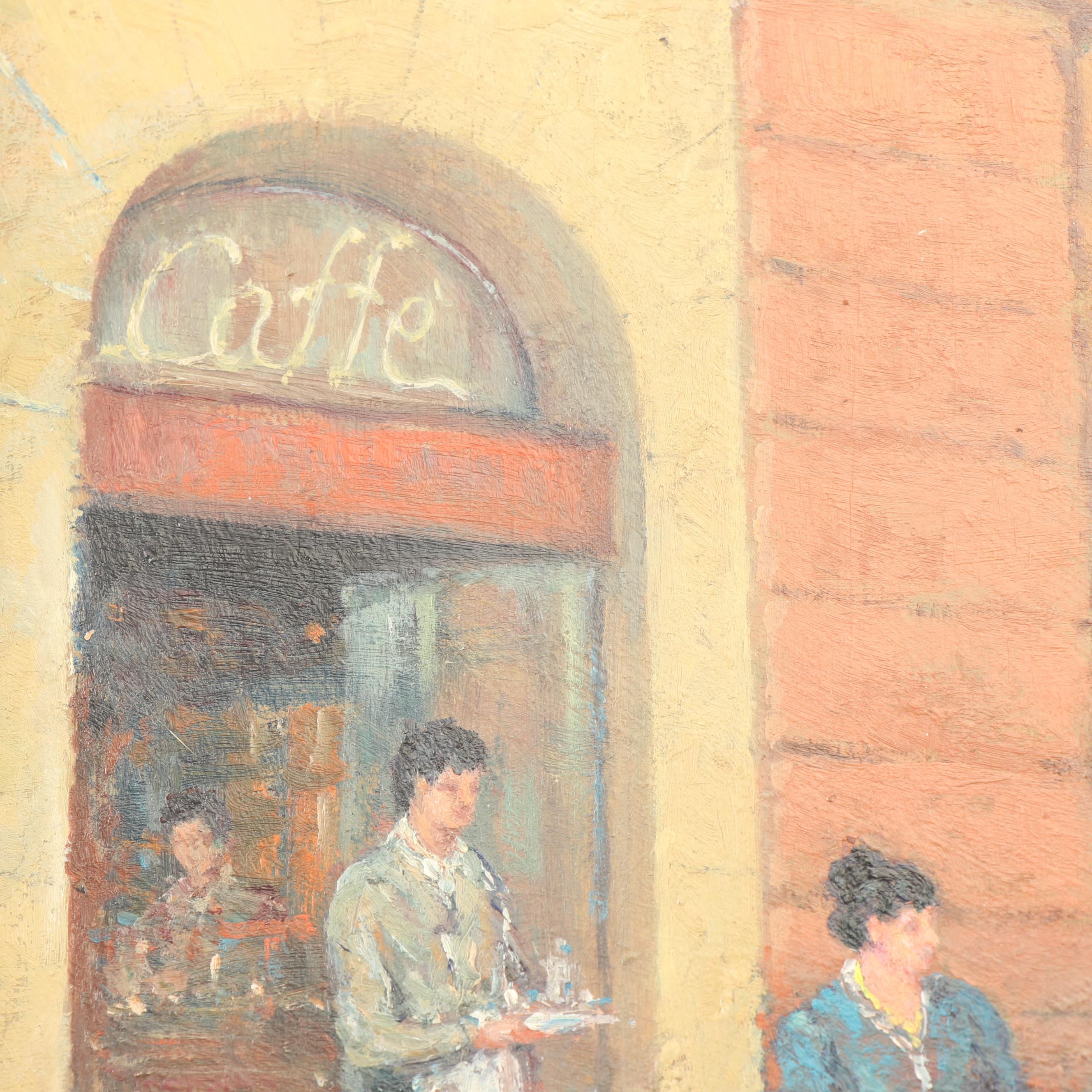 Vintage Oil Painting of Street Cafe Scene