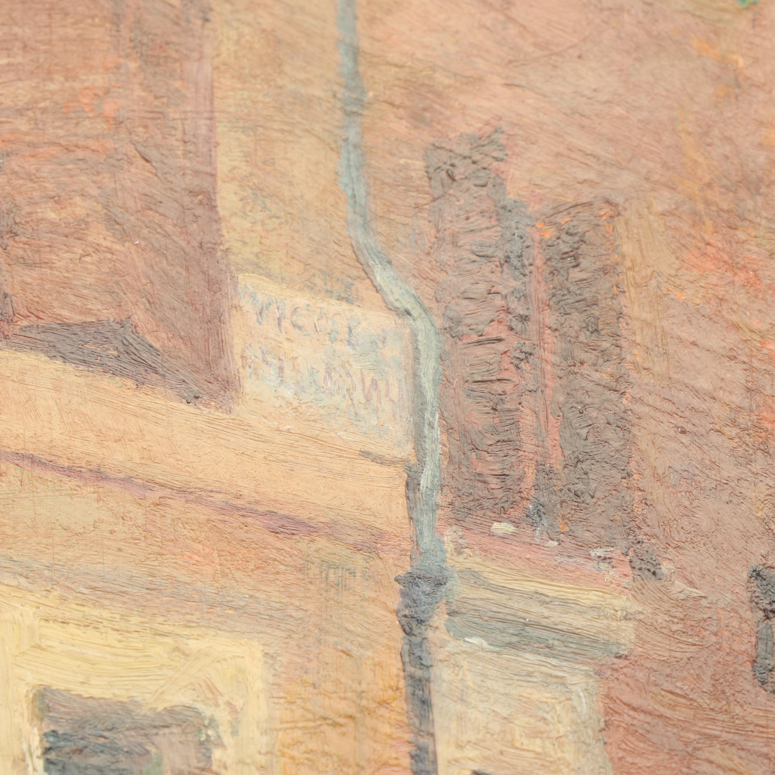 Vintage Oil Painting of Street Cafe Scene