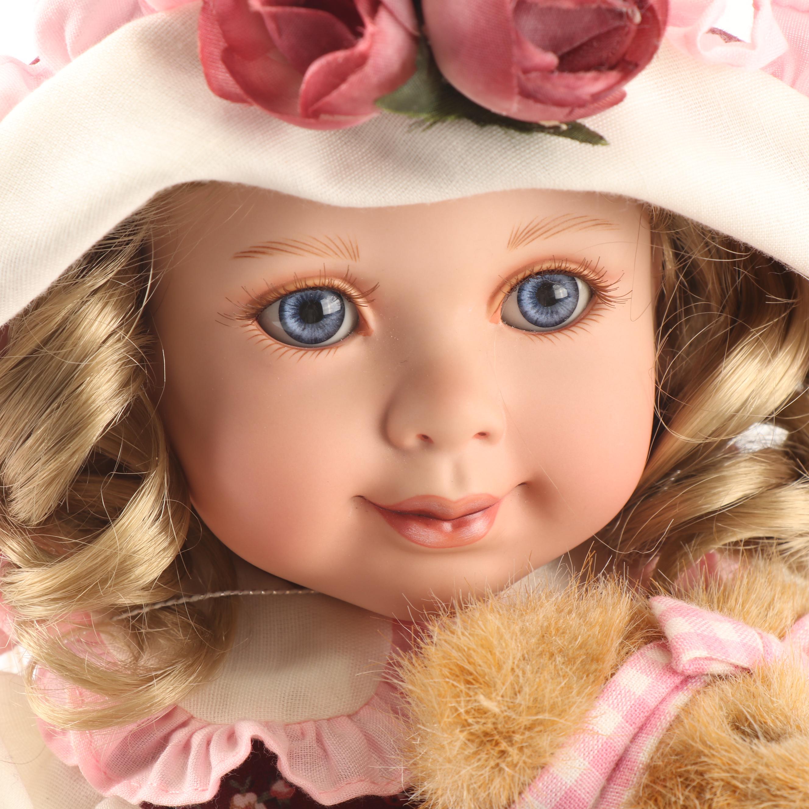 Danbury Mint "Rosie" Porcelain Doll with Boyds Teddy Bear