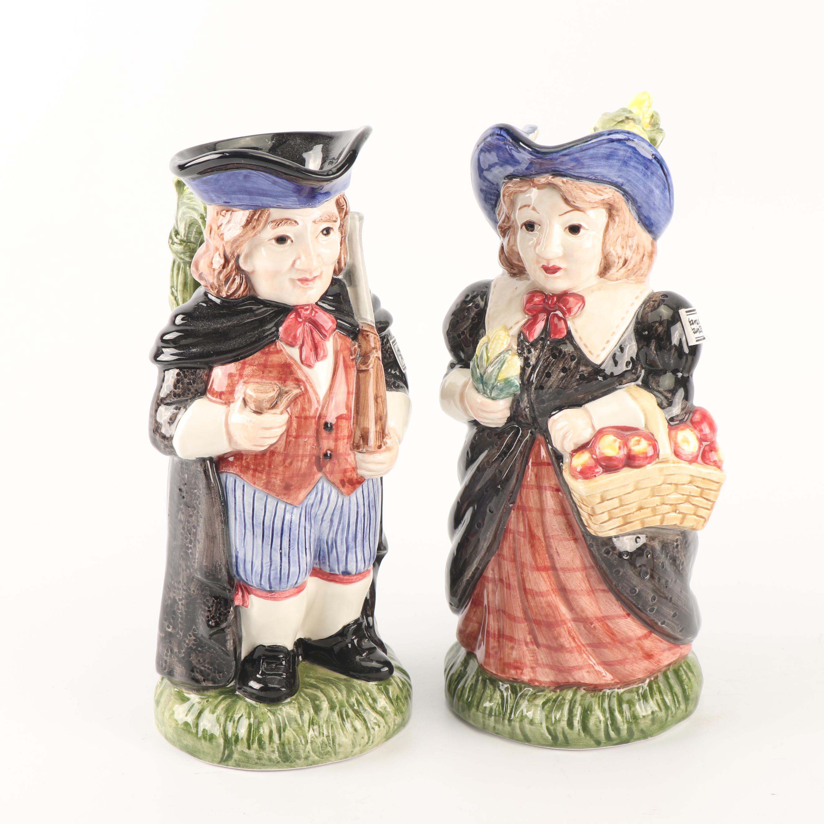 Fitz & Floyd "Thanksgiving Banquet" Jugs, Butter Dish, And Salt Shakers