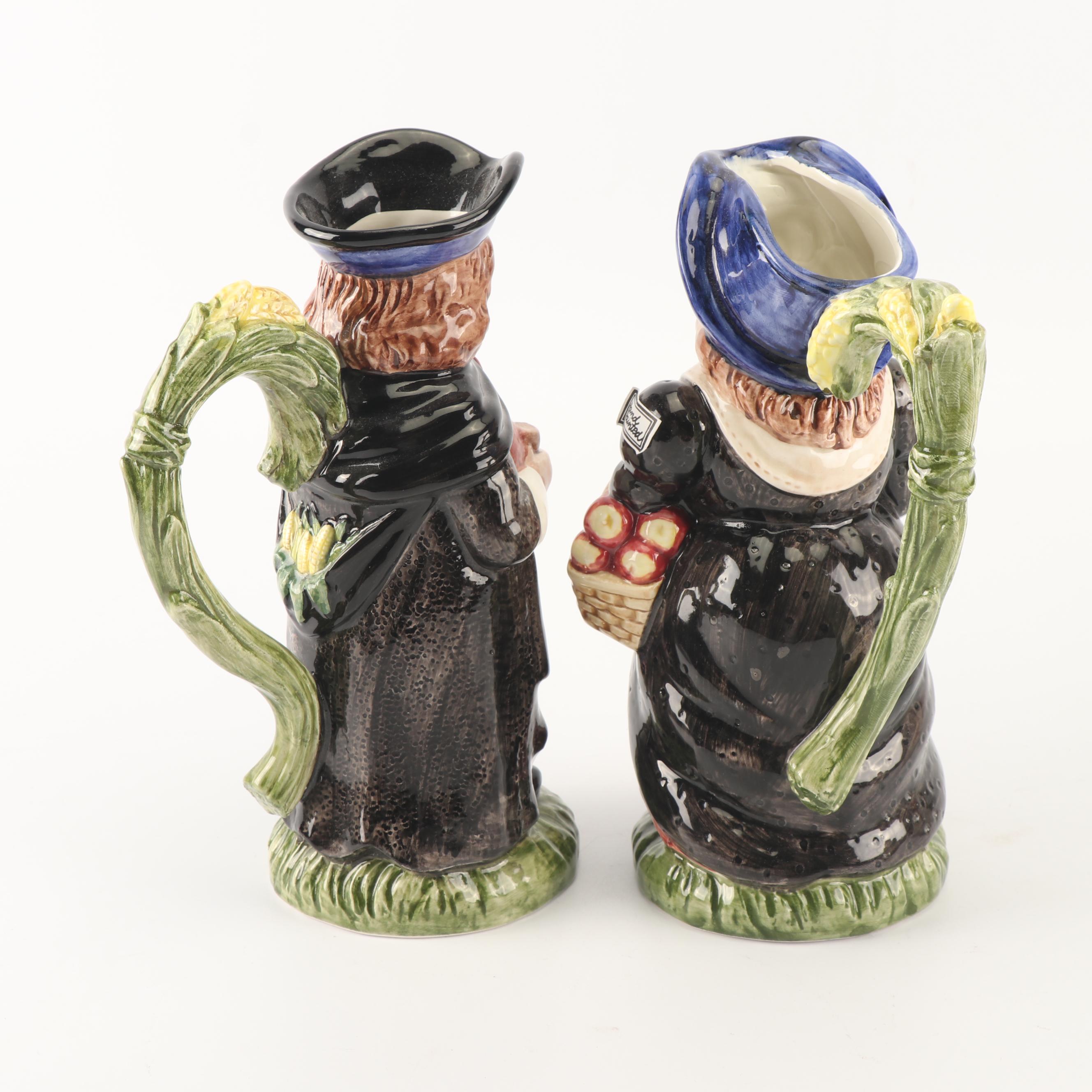 Fitz & Floyd "Thanksgiving Banquet" Jugs, Butter Dish, And Salt Shakers