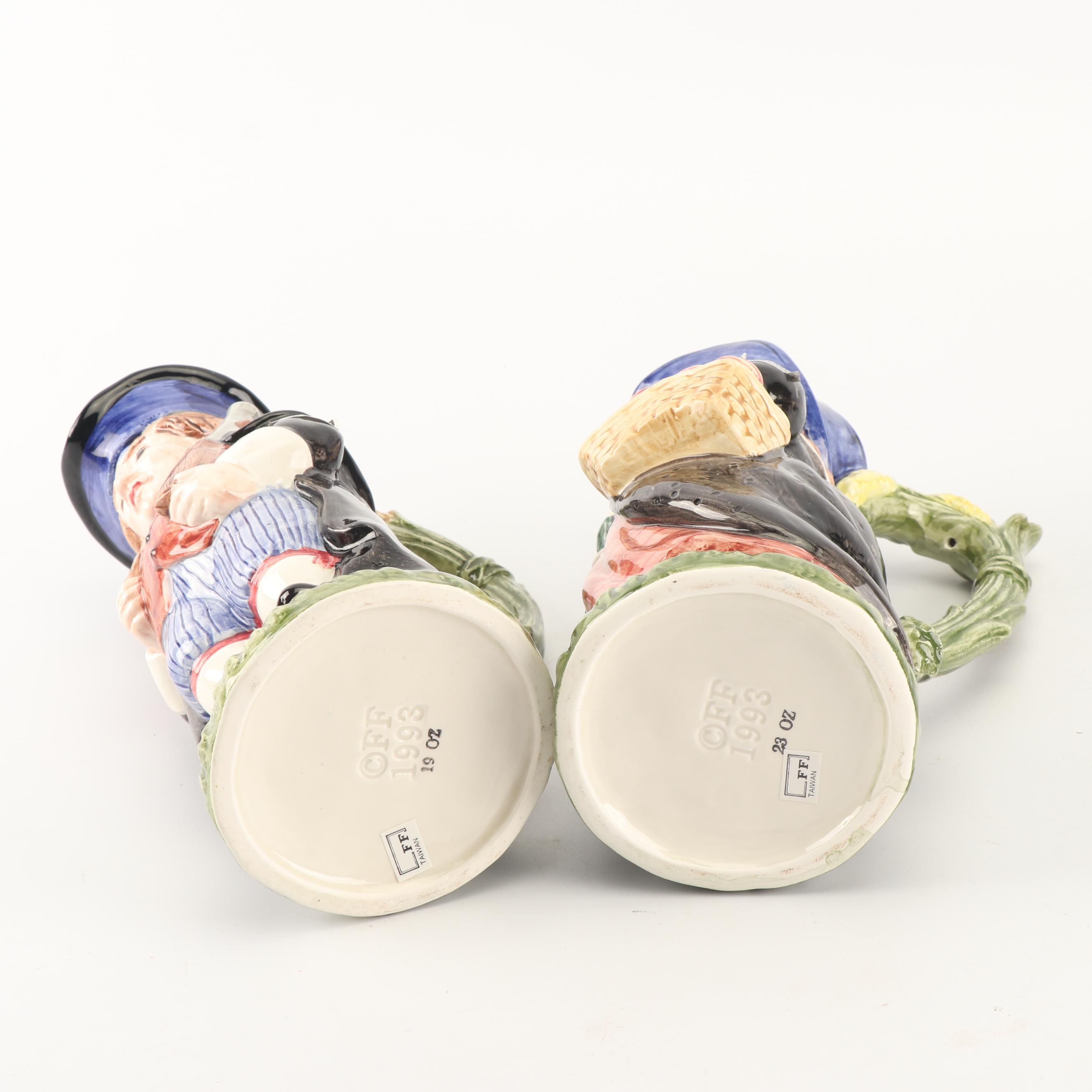 Fitz & Floyd "Thanksgiving Banquet" Jugs, Butter Dish, And Salt Shakers