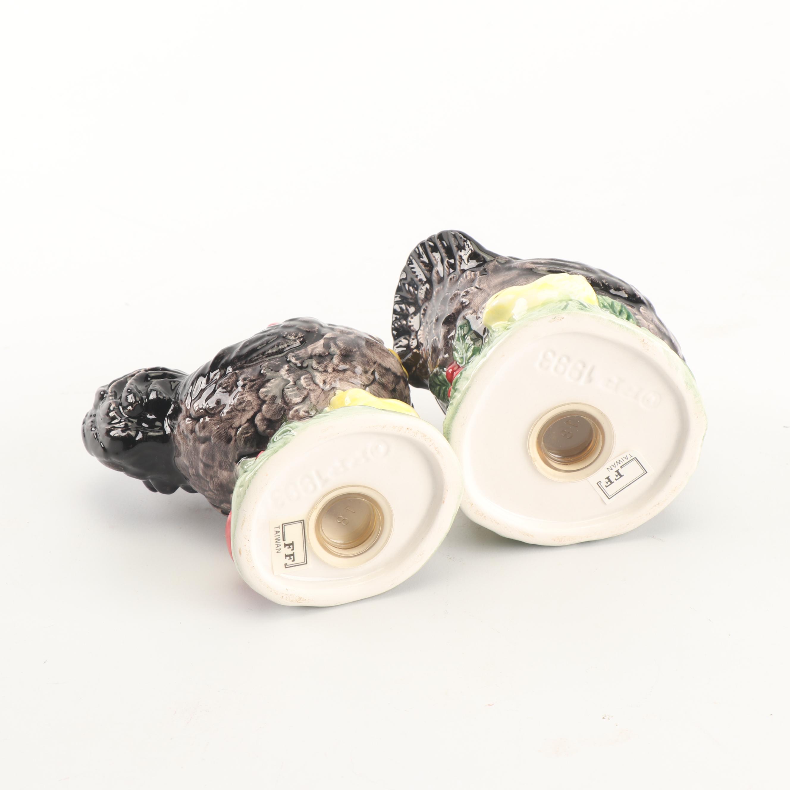 Fitz & Floyd "Thanksgiving Banquet" Jugs, Butter Dish, And Salt Shakers