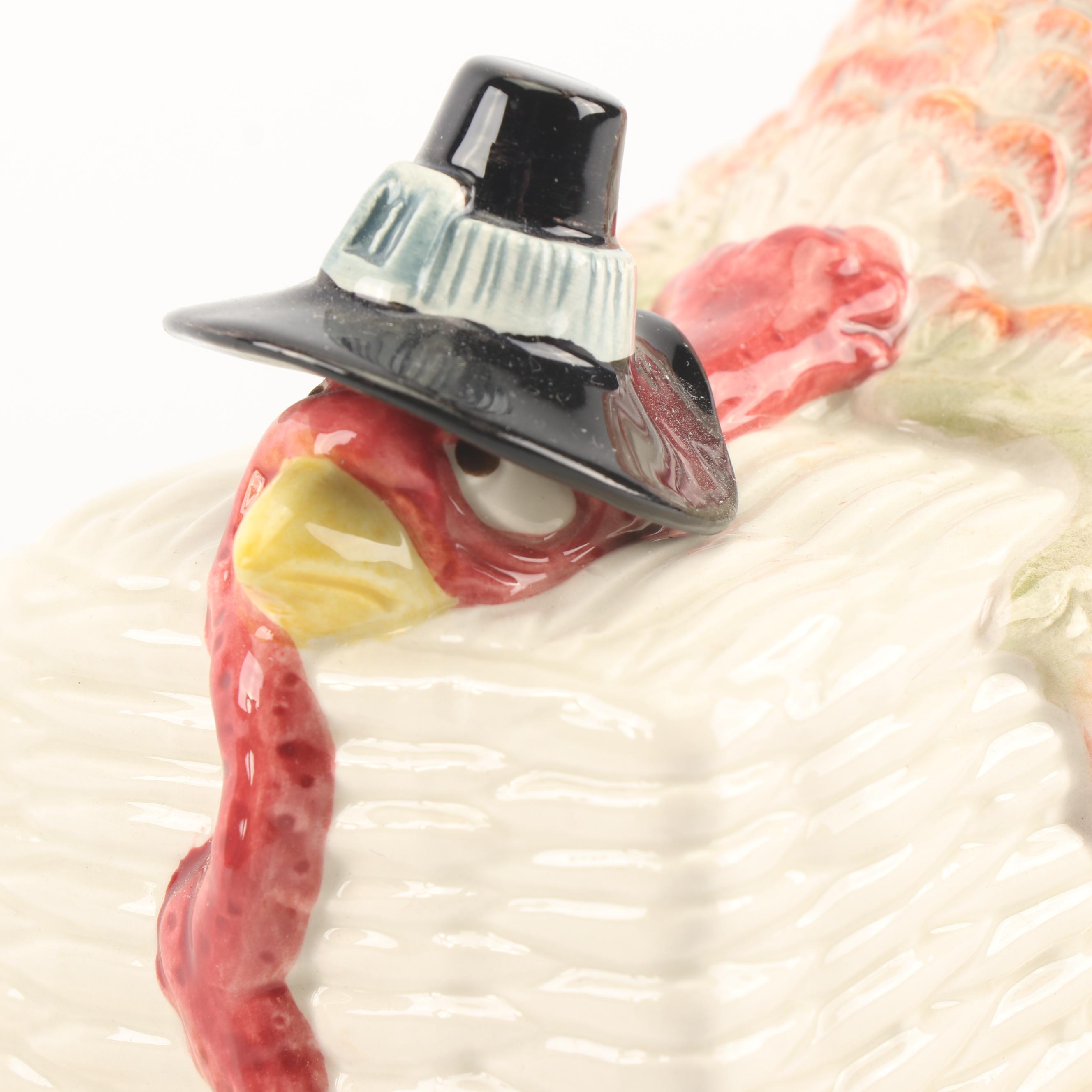 Fitz & Floyd "Thanksgiving Banquet" Jugs, Butter Dish, And Salt Shakers