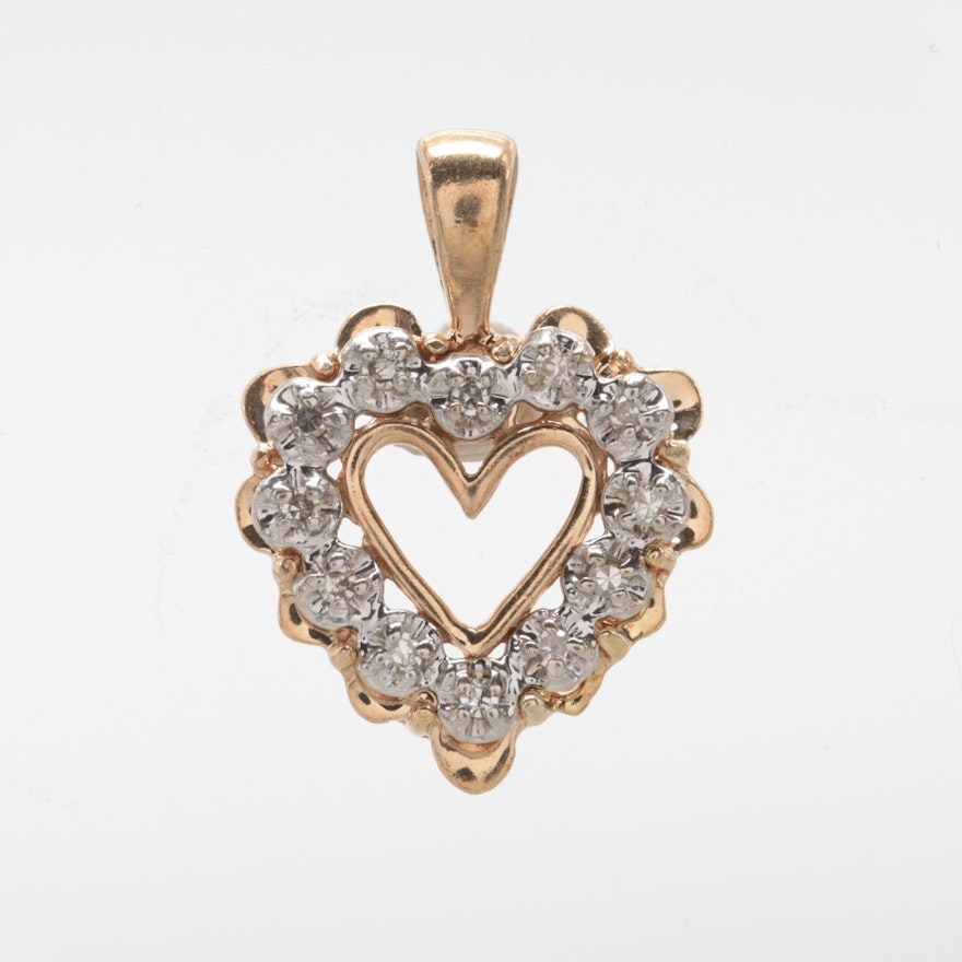 10K Yellow Gold Diamond Heart Pendant