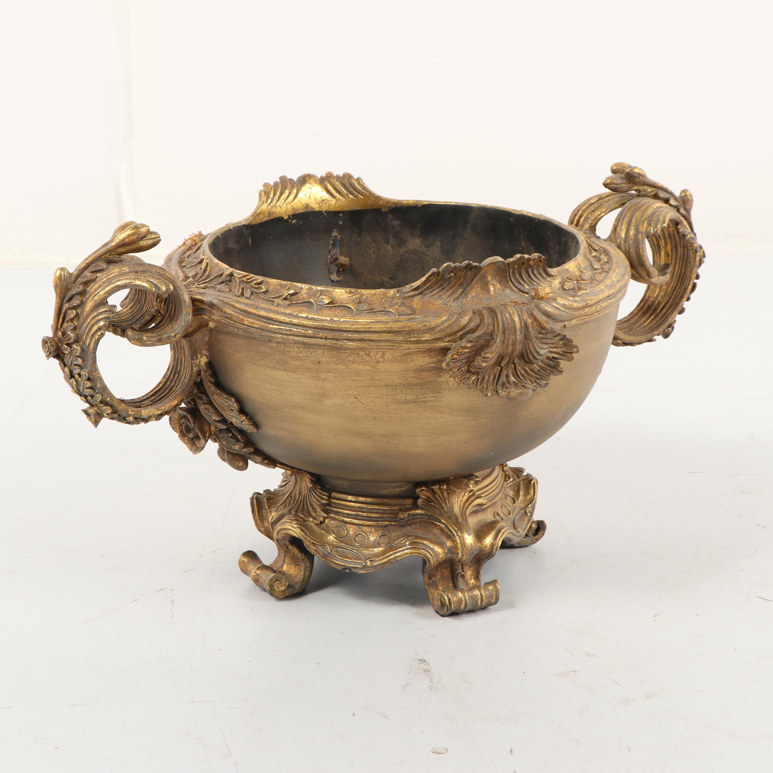 Contemporary Gold Painted Urn with Faux Orchid Floral Arrangement
