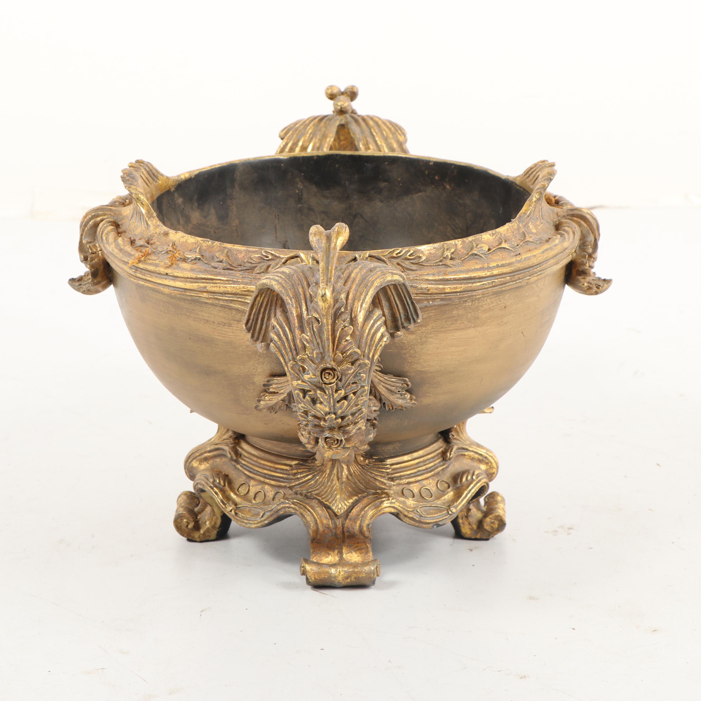 Contemporary Gold Painted Urn with Faux Orchid Floral Arrangement